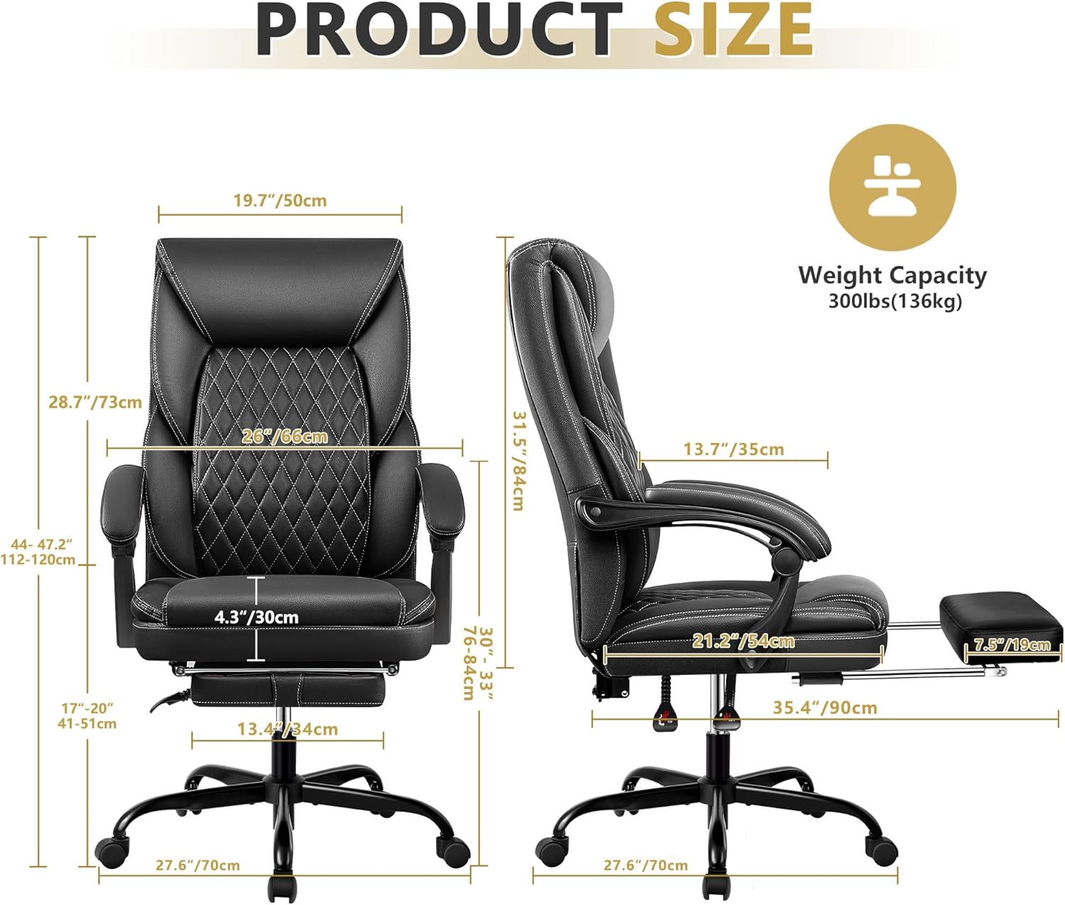 BestEra Silla de oficina, silla de oficina grande y alta, silla de oficina ejecutiva con reposapiés, silla de oficina ergonómica, sillas de