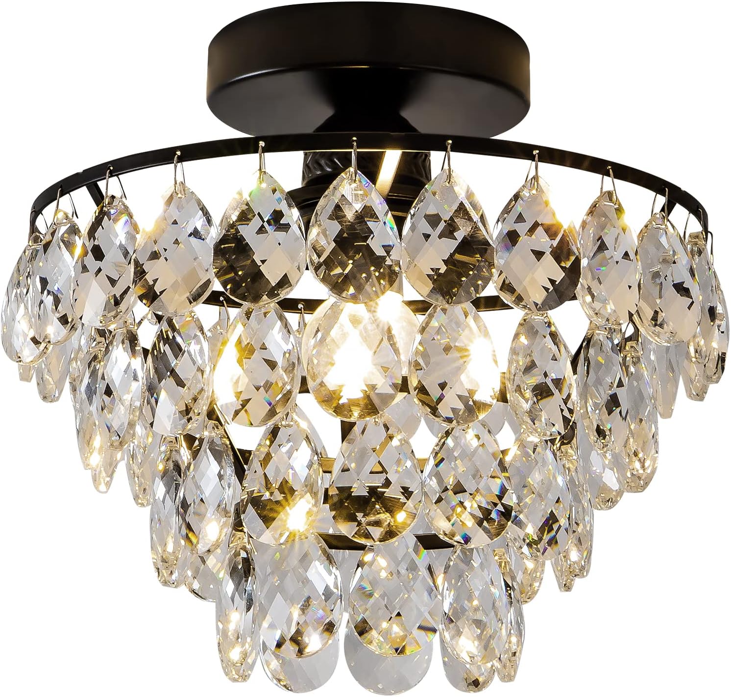 Lámpara de techo moderna de cristal pequeña, lámpara de techo semiempotrada color negro mate, mini candelabros de cristal para pasillo, dormitorio,