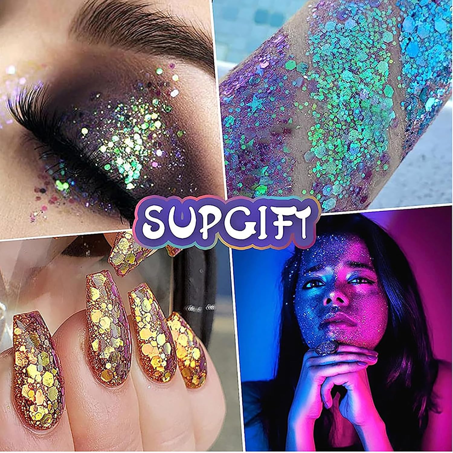 Gel de purpurina corporal azul, maquillaje de gel con purpurina gruesa para cara, cabello, uñas, fiesta, cantante, conciertos, festivales de música,