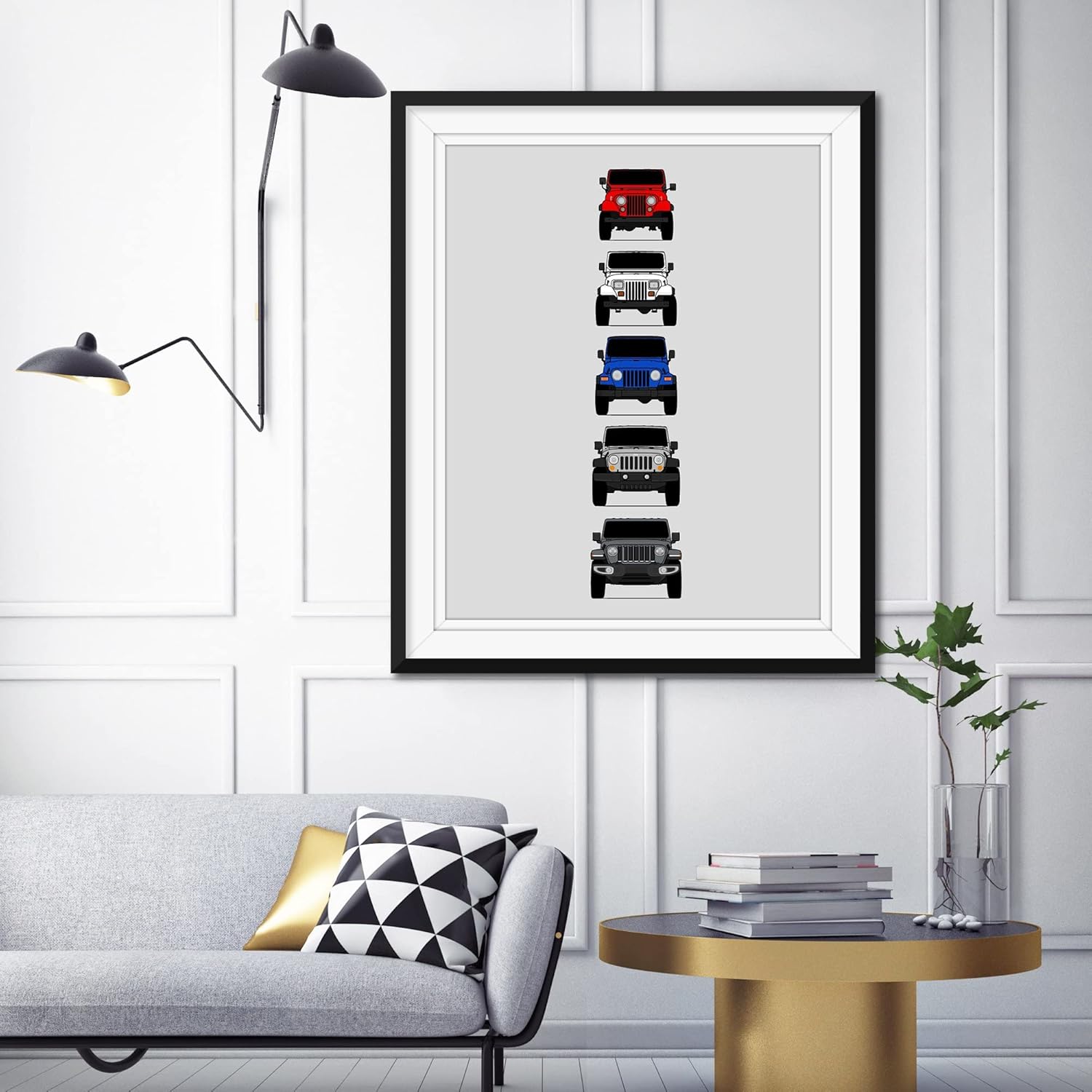 Jeep Wrangler Generations Inspired Car Poster – Handmade Print of CJ, YJ, TJ, JK, JL – American, 17×22″ Metallic Print (Unframed) – Perfect Gift for