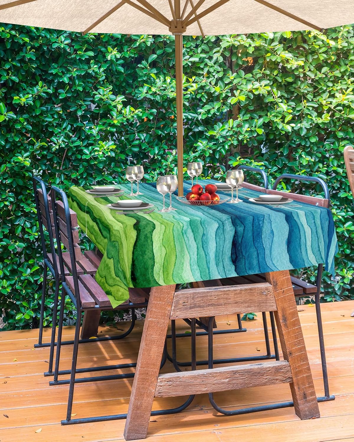 Mantel rectangular para exteriores con cremallera y agujero para paraguas, moderno, abstracto, con ola de mar, lavable, para patio, jardín, picnic,
