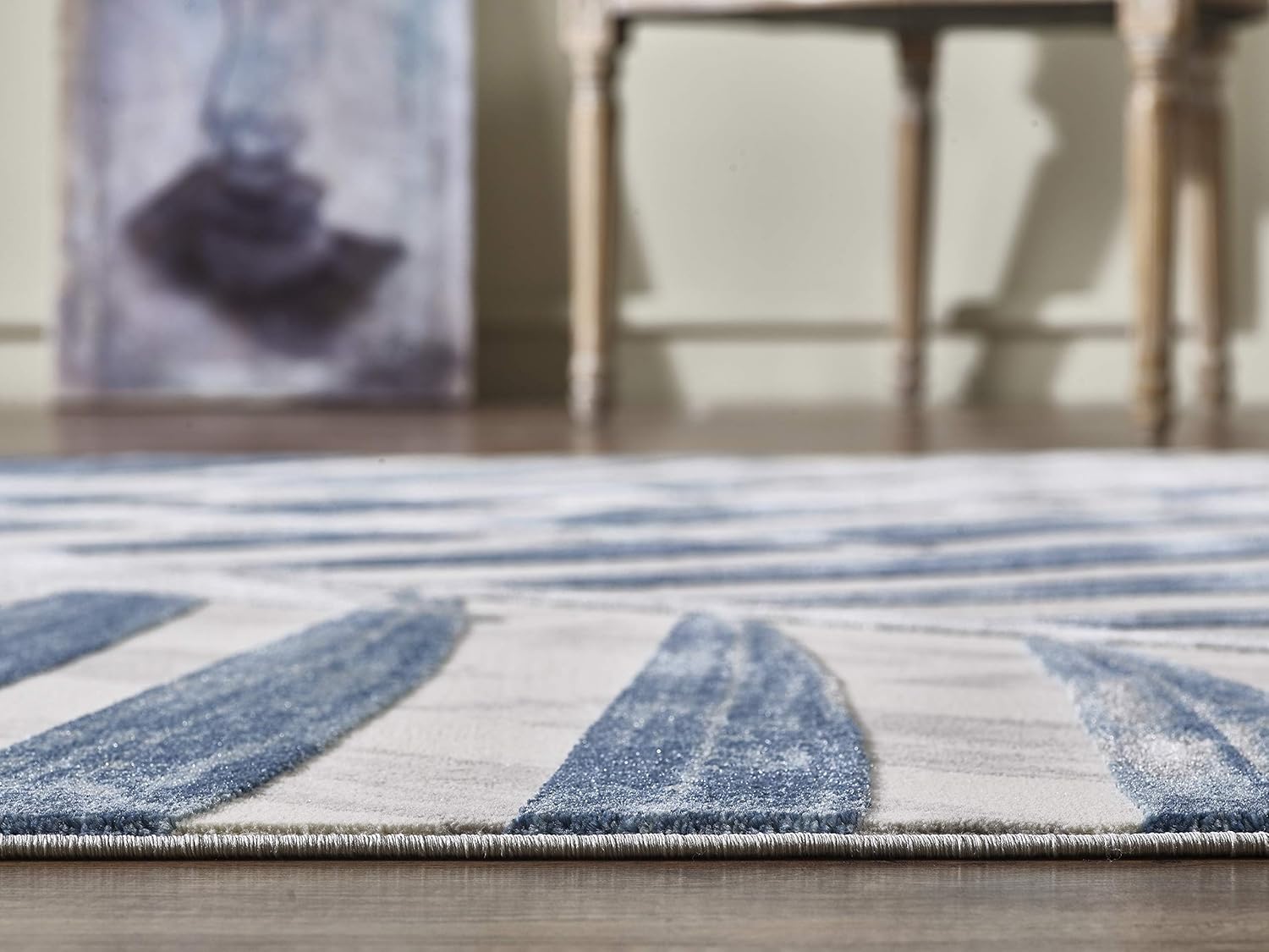 Abani Nova Collection – Alfombra de 8 pies 11 pulgadas x 12 pies, diseño floral de hoja de palma, color azul, gris y beige, alfombra de estilo