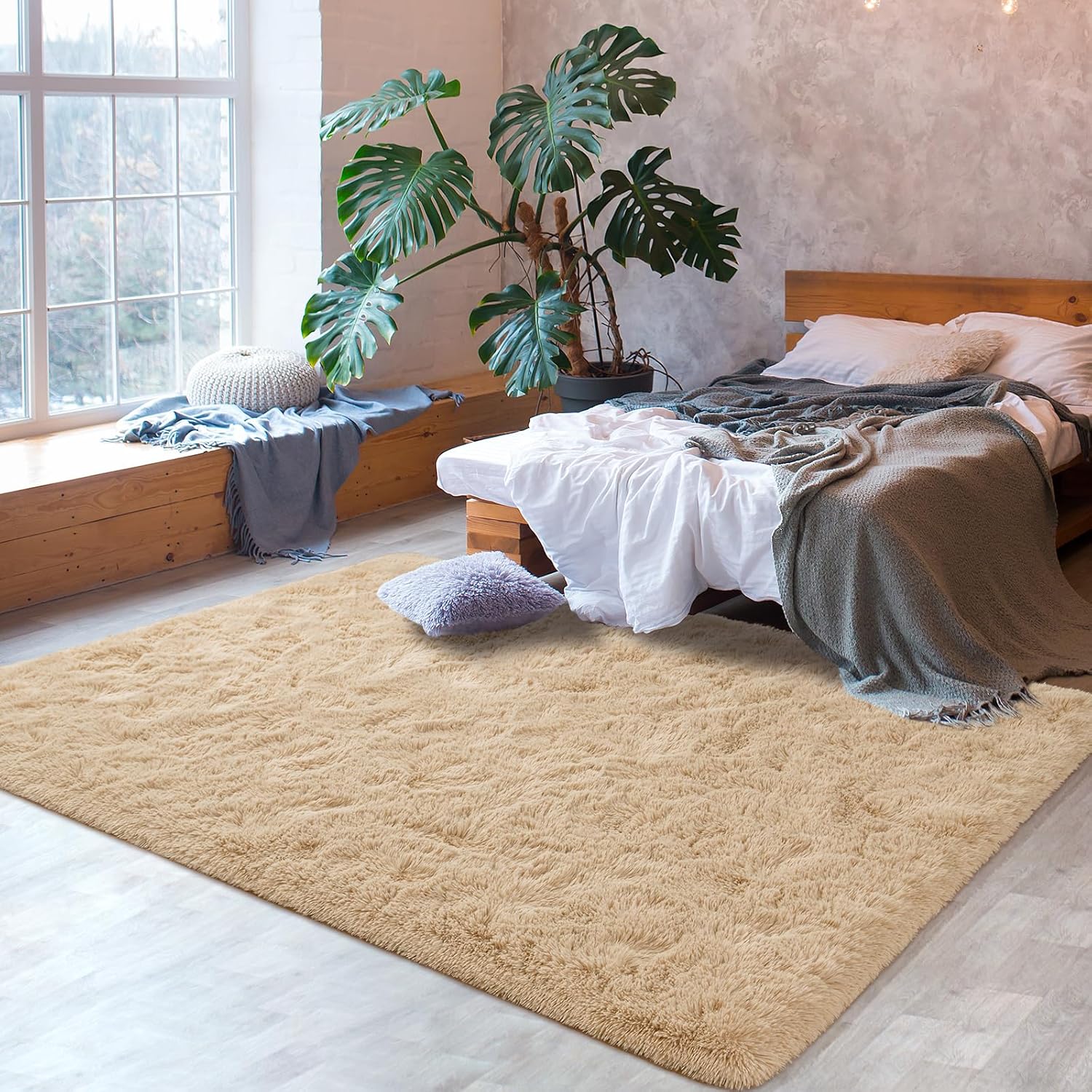 Softlife Alfombra para sala de estar, 5.3 x 7.6 pies, alfombra de área para dormitorio, alfombras peludas súper suaves para habitación de los niños,