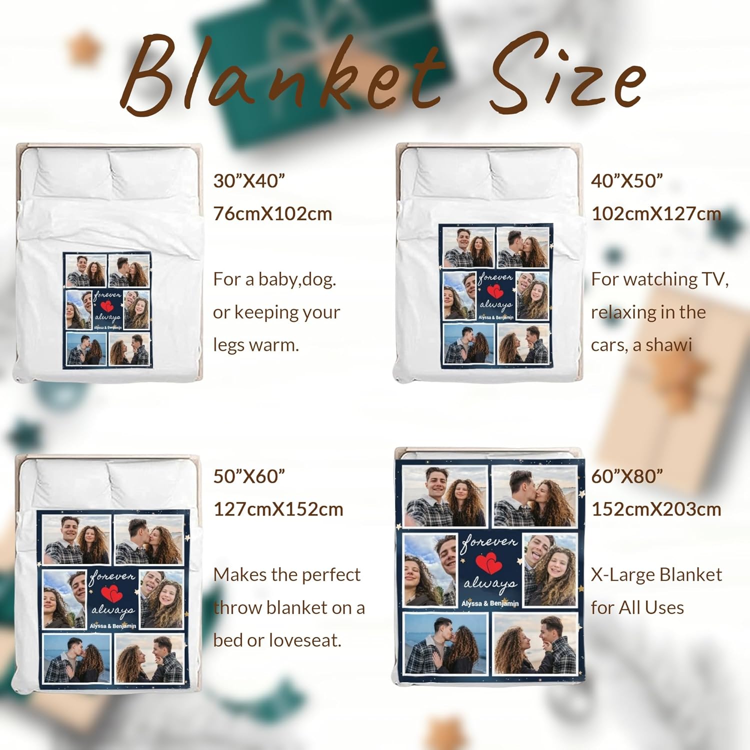 Manta de fotos personalizada para parejas, regalos conmemorativos personalizados con texto en inglés “I Love You”, regalos personalizados para