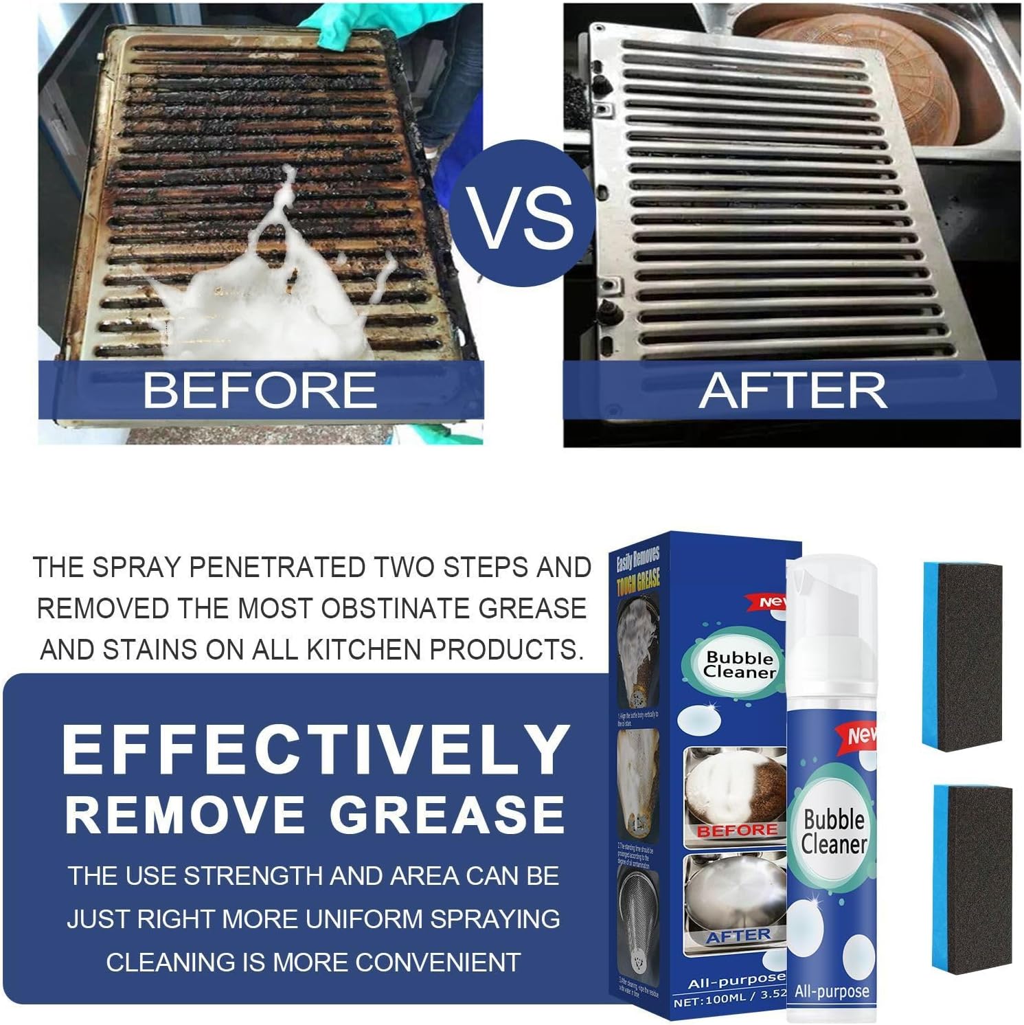 Limpiador de burbujas de 2 piezas, limpiador de manchas de aceite pesado espumoso, limpiador de burbujas multiusos, espray de limpieza profunda para