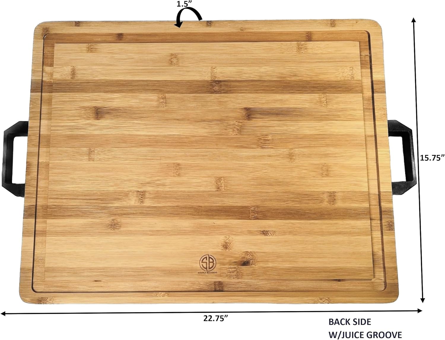 Tabla de cortar de bambú orgánico extragrande con asas de aluminio negro, tabla de cortar de madera reversible, tabla de tallar de bambú para carne