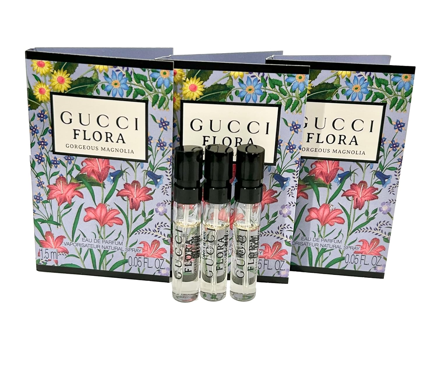 Gucci Flora Gorgeous Magnolia Muestra Perfume Mujer EDP Spray 0.1 fl oz  0.05 oz – Juego de 3