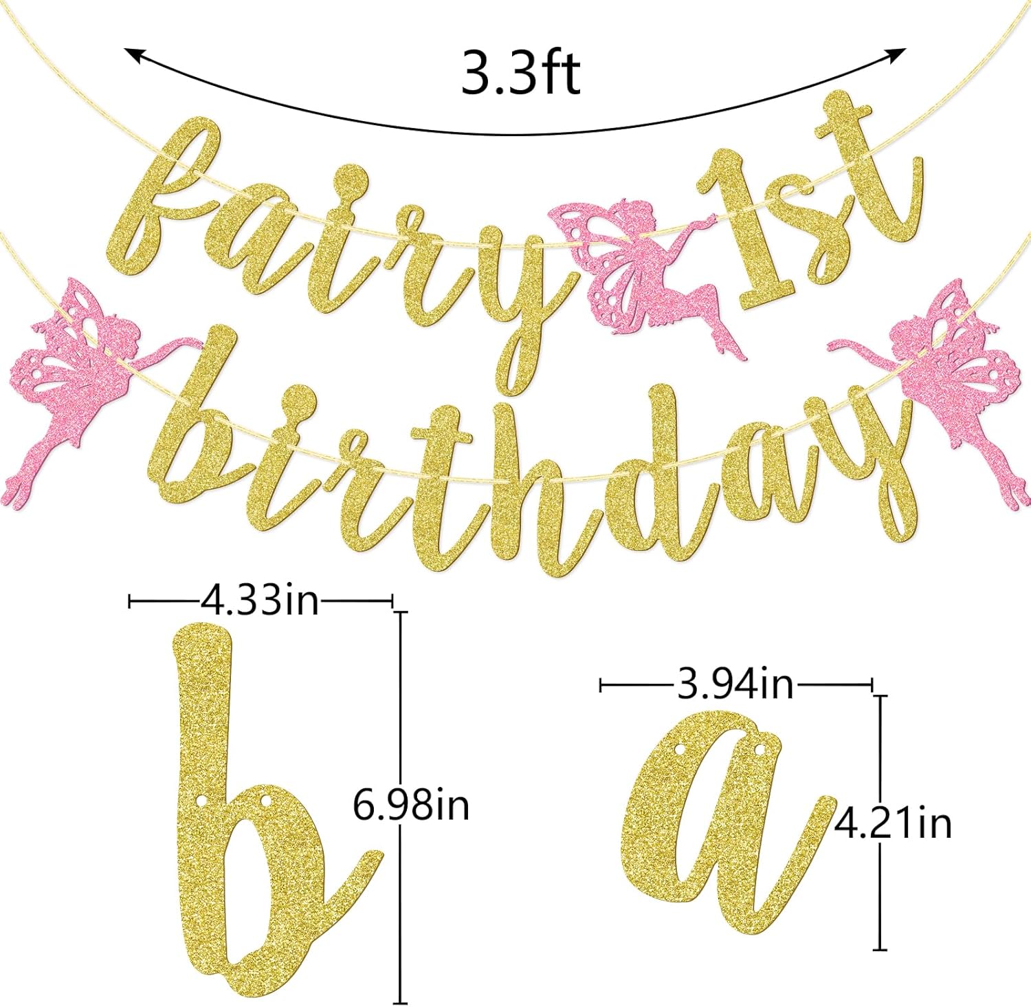 Cartel de primer cumpleaños de hada, decoración de fiesta de primer cumpleaños de hada, pancarta de primer cumpleaños para niña, decoraciones de