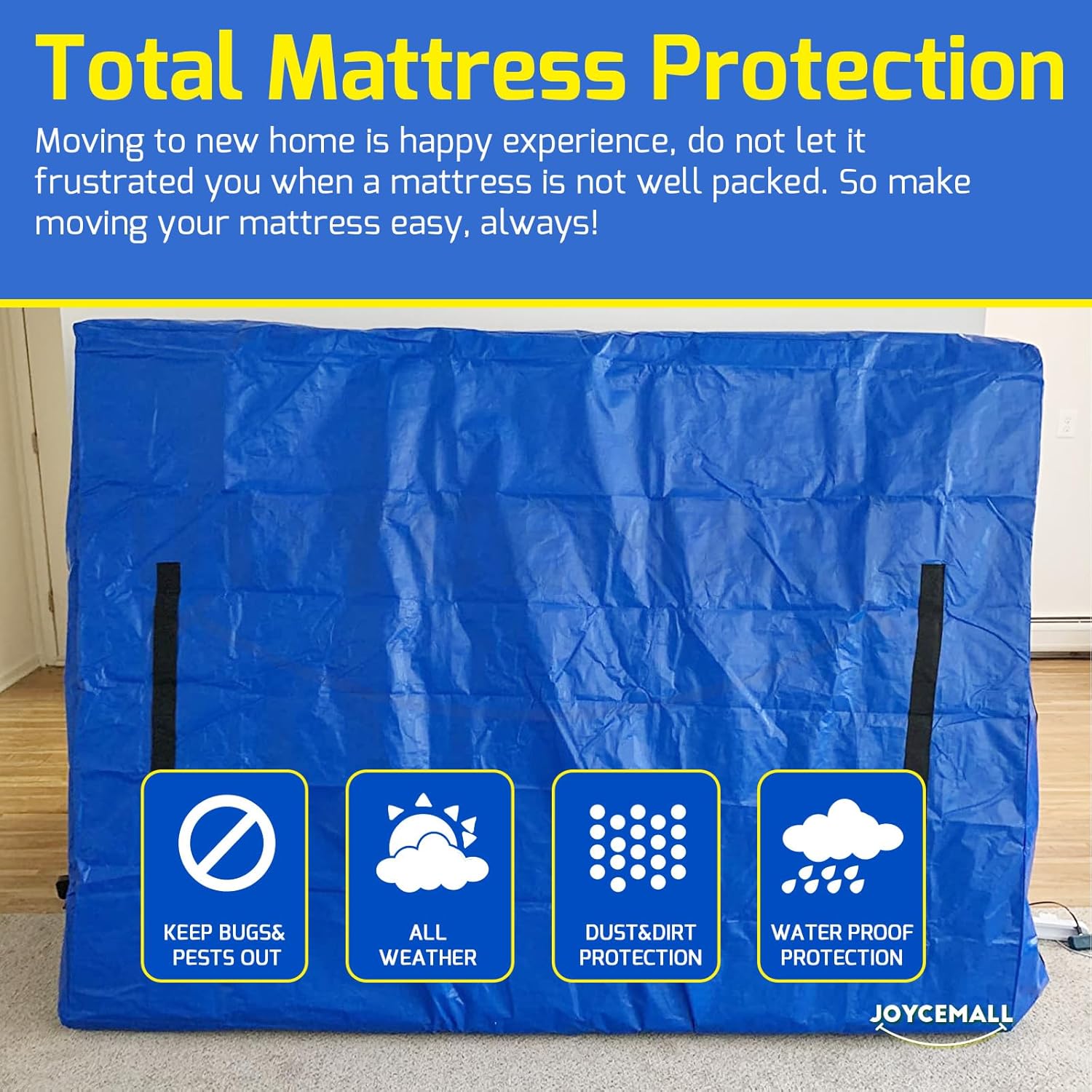 Bolsa de colchón tamaño King para mudanza y almacenamiento, protector de colchón reutilizable extra grueso, impermeable, resistente, con 8 asas de