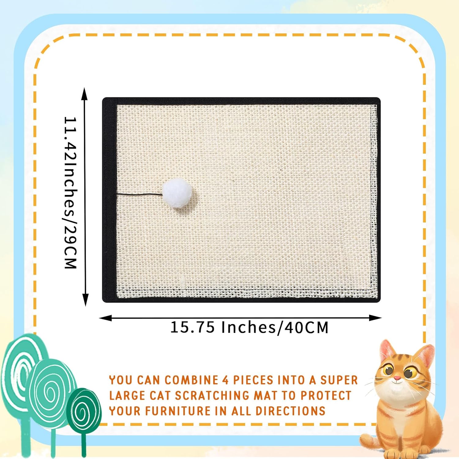 Timgle 4 piezas de alfombrillas rascadoras para gatos, protector de muebles de sisal para gatos, protector de sofá para gatos, protege el sofá,