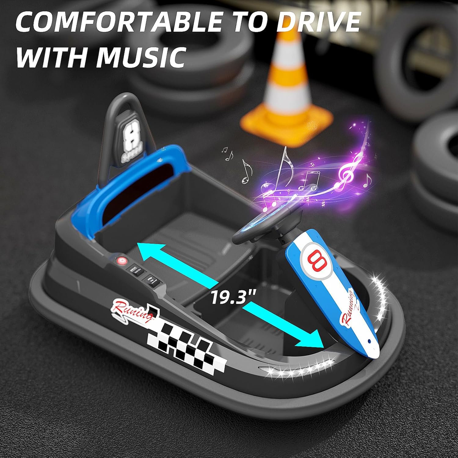 Glaf Coche de parachoques eléctrico para niños pequeños con luces LED giratorio de 360 grados y música, regalos de cumpleaños para niños y niñas