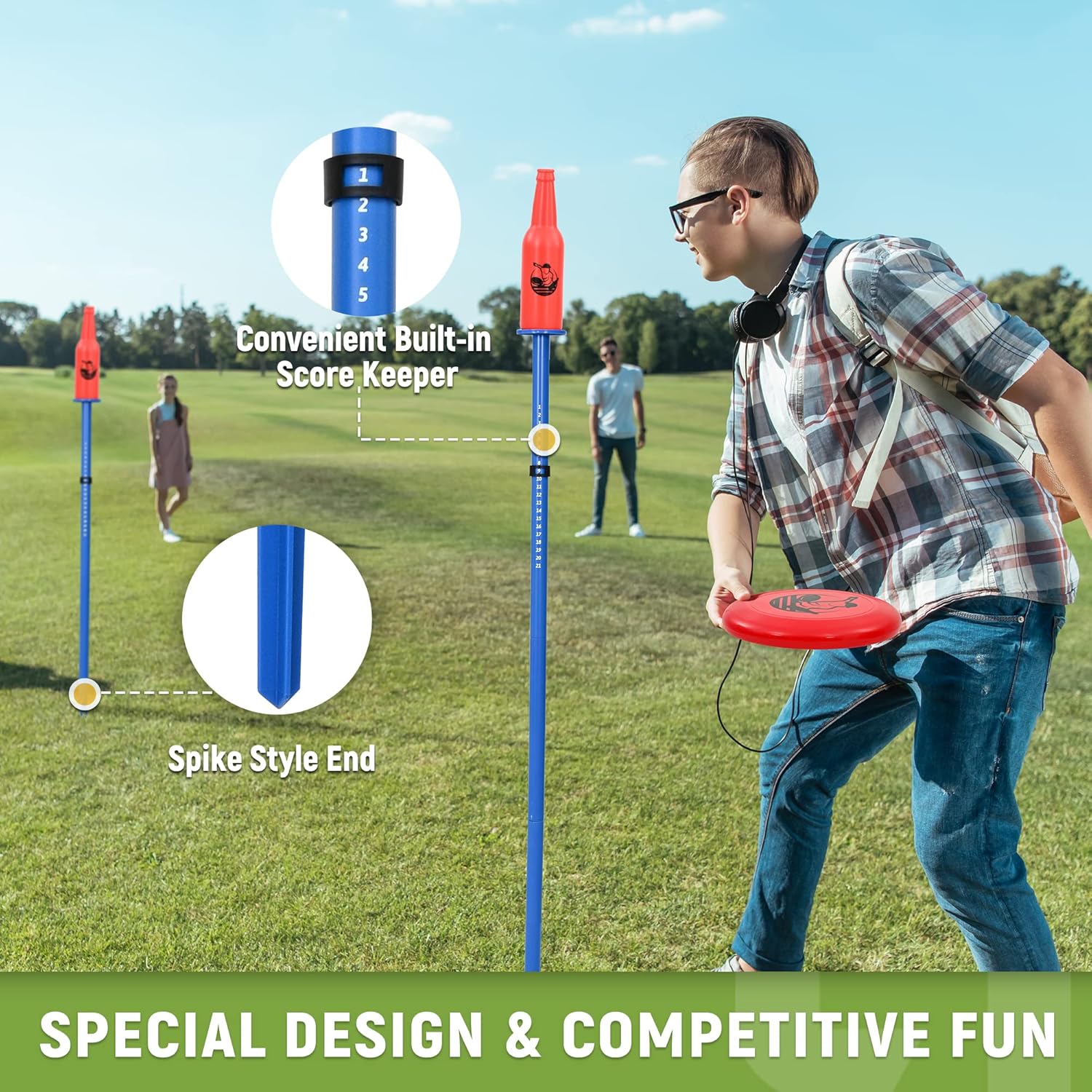 ropoda Outdoor Games – Flying Disc Game Set, Fun Bottle Drop Yard Games with Friend and Family, Portable Disc Toss Game for Lawn and Beach with