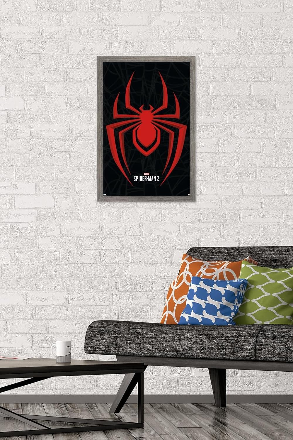 Trends International Marvel’s Spider-Man 2 – Póster de pared con icono de Miles Morales, 14.72 x 22.37 pulgadas, versión enmarcada de madera de