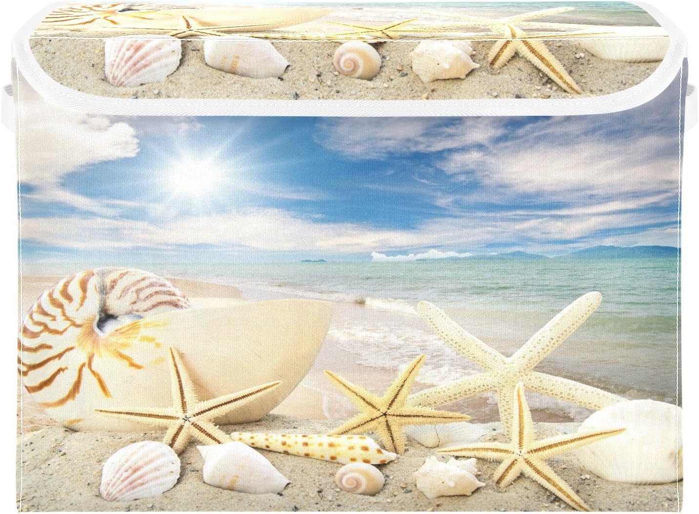 DIGTIA Contenedores de almacenamiento de concha de mar con tapas grandes y plegables con asas, maravillosa caja de almacenamiento plegable de tela