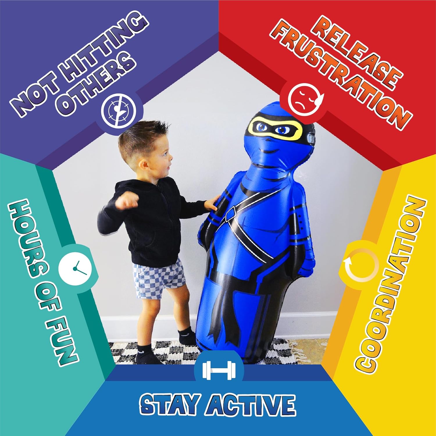 INFLATABLE DUDES Pequeño ninja de 40 pulgadas – Saco de boxeo para niños  Ya lleno de arena  Bolsa Bop  Juguete inflable de boxeo  Acción de rebote