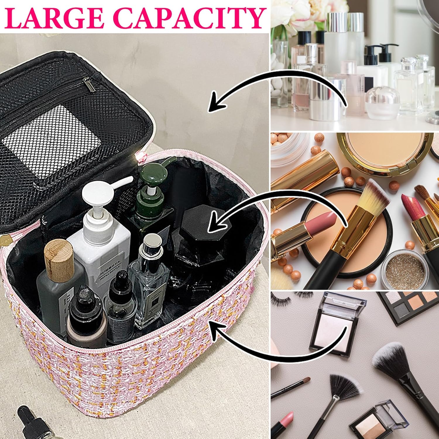 Bolsa de maquillaje a cuadros Bolsa de cosméticos, Rosado
