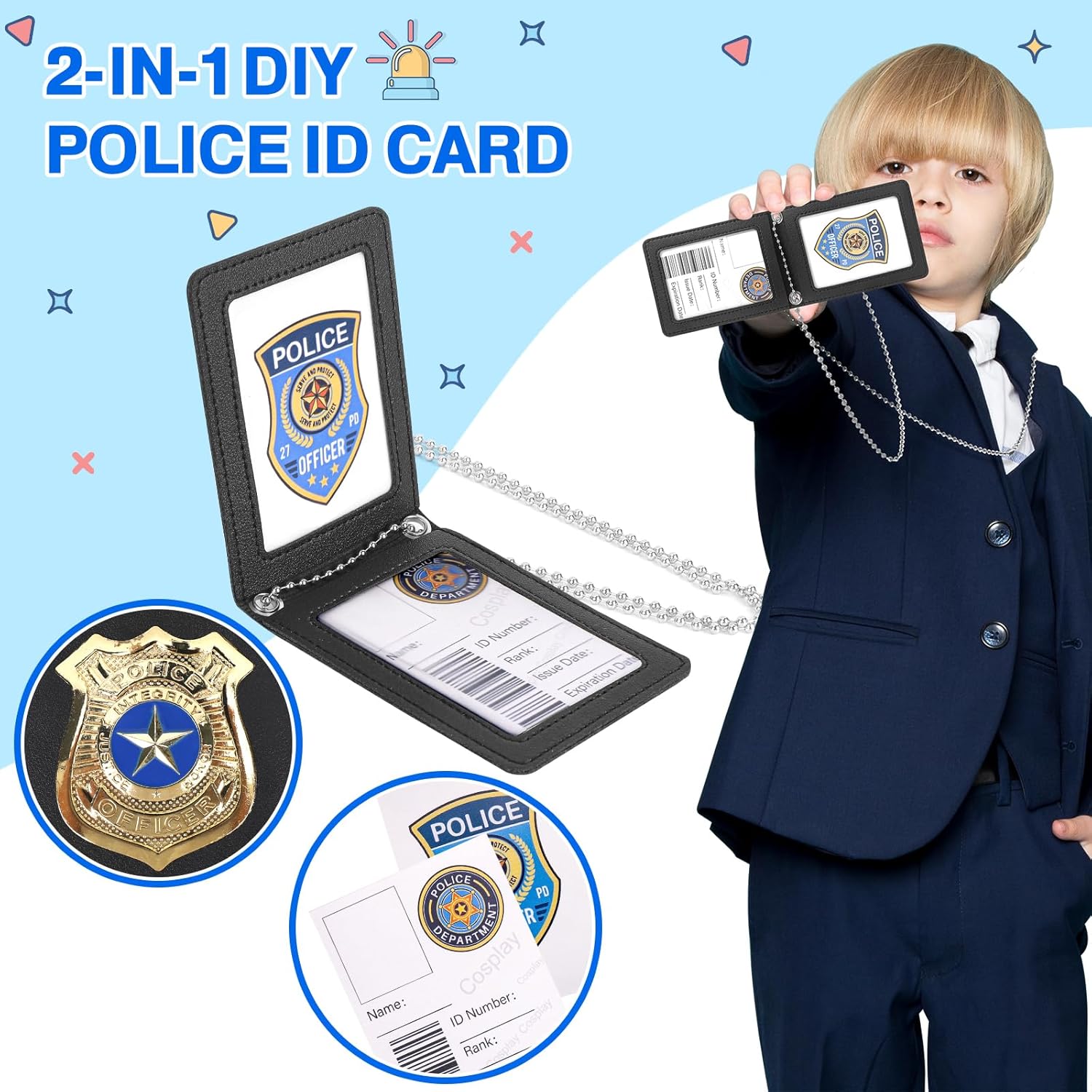 Juguetes de policía, accesorios de policía, juego de rol con esposas, llaves de esposas, luz de advertencia, walkie-talkie, auriculares, tarjeta de