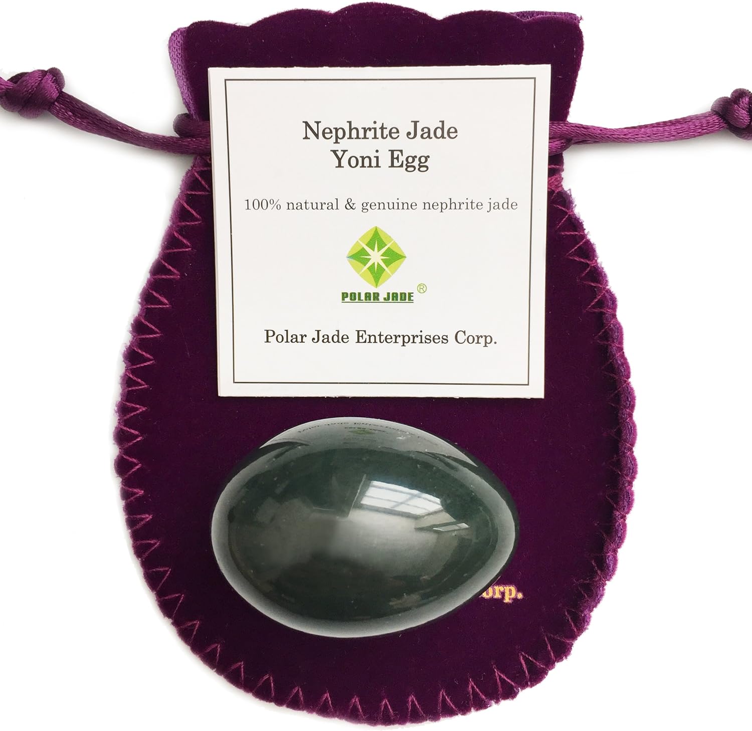 Huevo auténtico de jade nefrita, huevo Yoni sin perforar de Polar Jade (mediano 1.693 x 1.181 in)