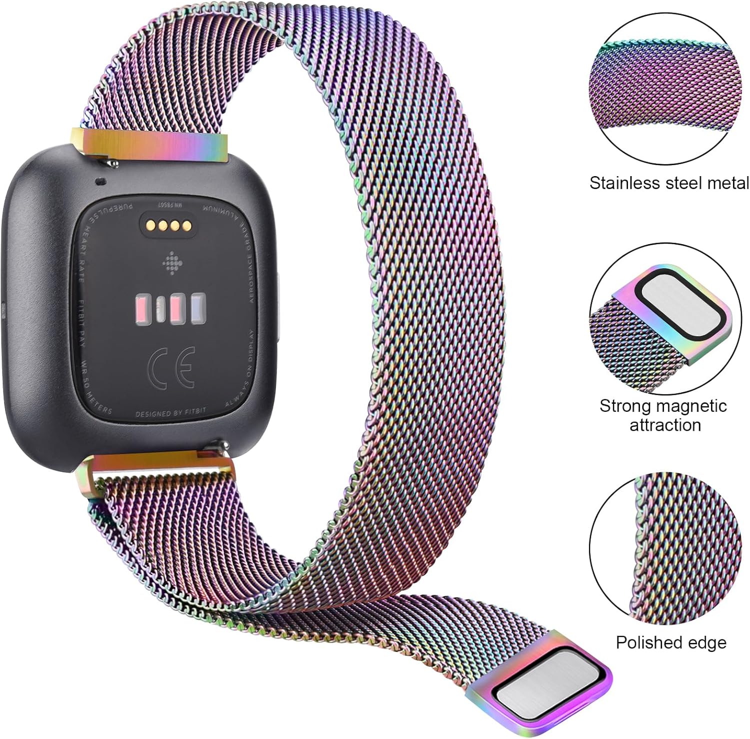 Meliya Metal Band Compatible with Fitbit Versa 2 Watch Bands Women Men, Stainless Steel Metal Mesh Loop Adjustable Magnetic Wristband Stylish