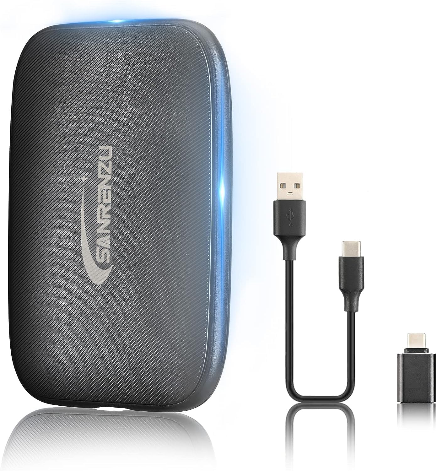 Adaptador inalámbrico CarPlayAdaptador automático Android – Caja inteligente 4 en 1 con ranura para tarjeta Micro SD Soporte en línea Netflix