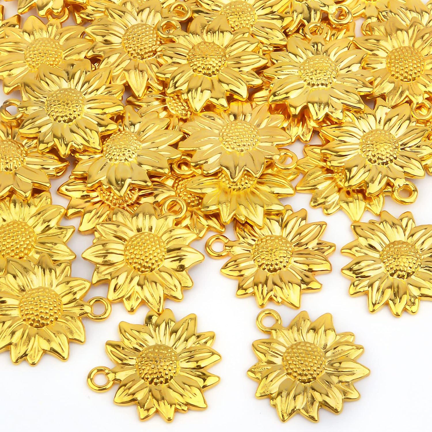 BronaGrand 60 dijes de girasol chapados en oro, de aleación, encantadores colgantes de cuentas de flores, dijes para bricolaje, collares, pulseras,