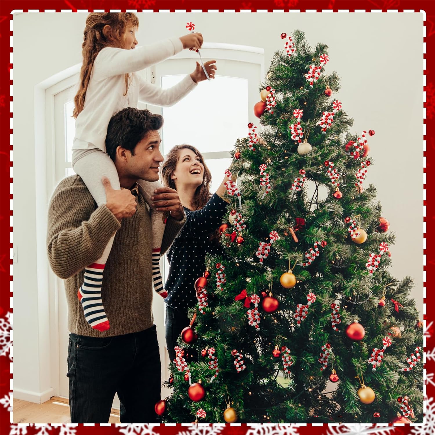 Bencailor 30 piezas de 8.66 pulgadas para árbol de Navidad de 8.66 pulgadas, decoración de campanas de Navidad, recogida rizada, piruleta roja y