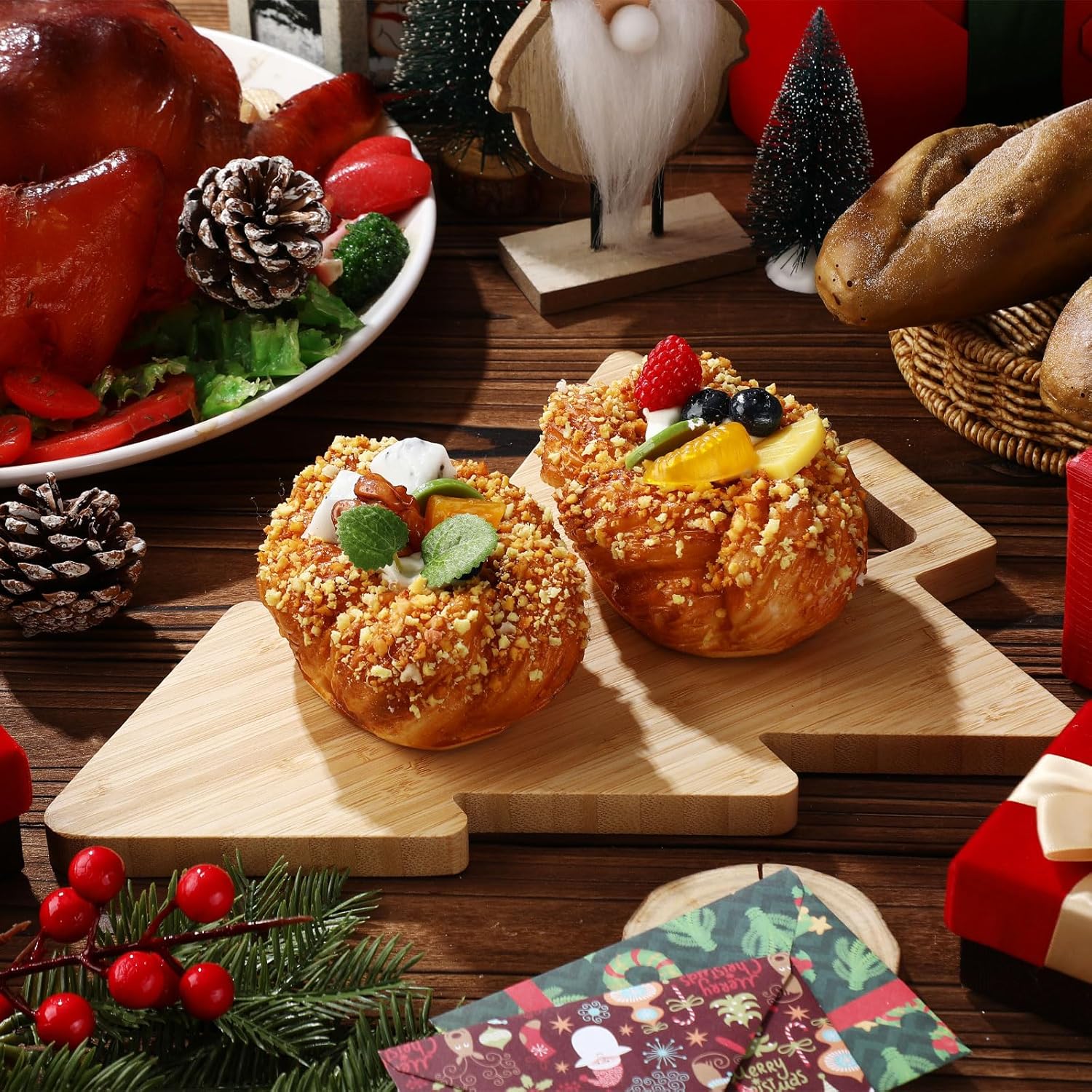 3 tablas de madera para servir de Navidad, tabla de cortar decorativa de madera para charcutería, tabla de pan decorativa de madera con mango para