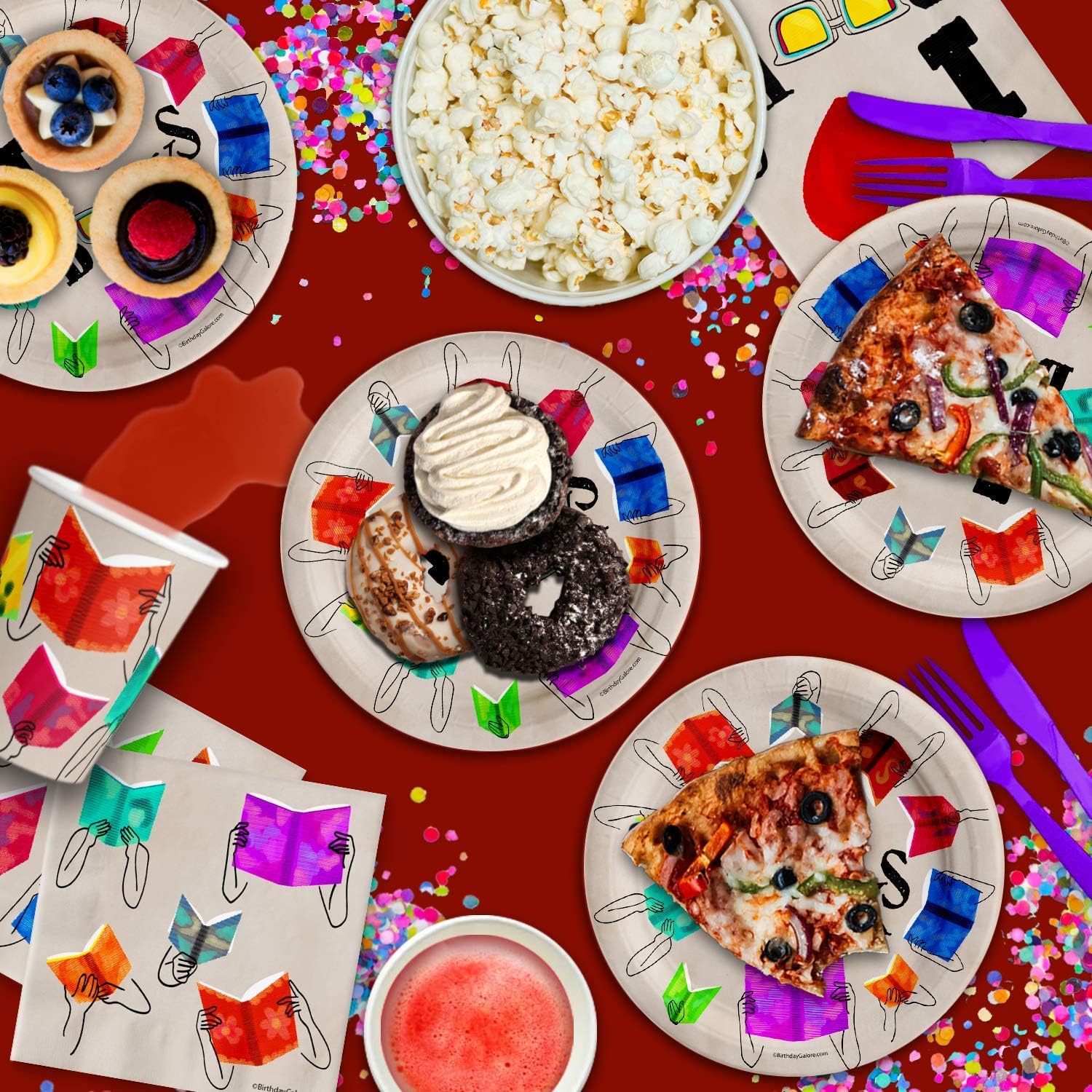 Books Book Club – Juego de suministros para fiesta de cumpleaños, platos, servilletas, tazas, vajilla para 16