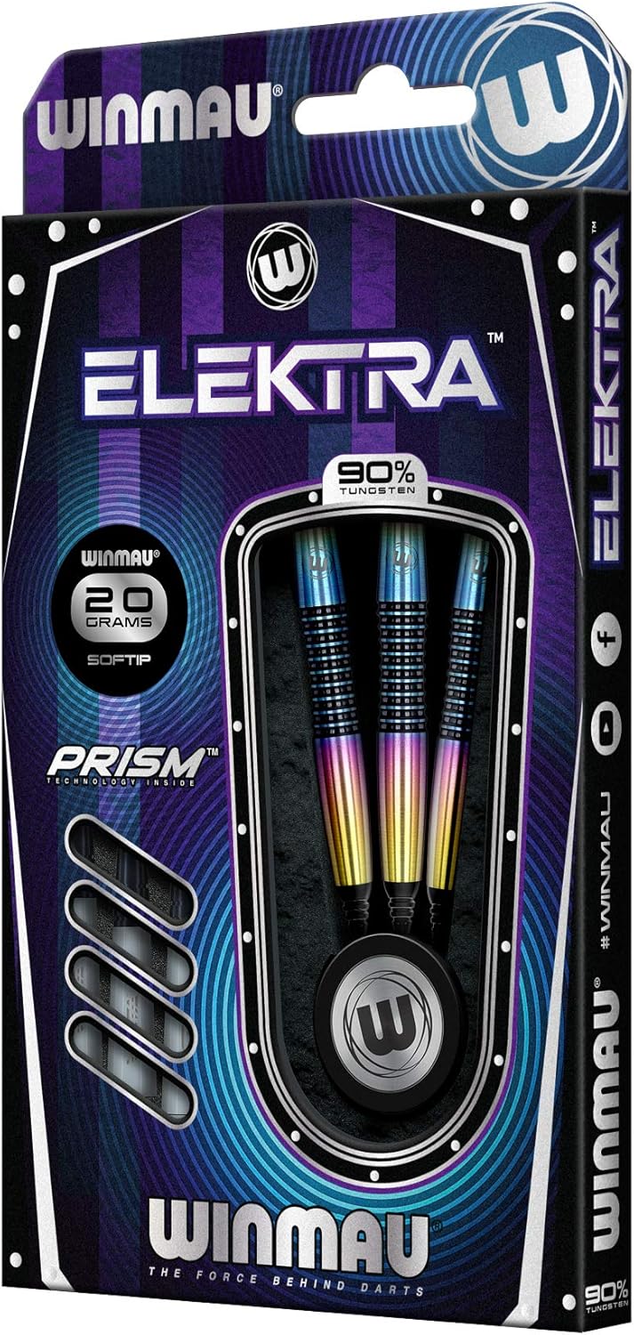 WINMAU Elektra – Dardos de tungsteno 90% con vuelos de prisma y ejes Vecta (tallos) Pesos disponibles de 0.78 oz-0.85 oz-0.92 oz, agarre urbano,