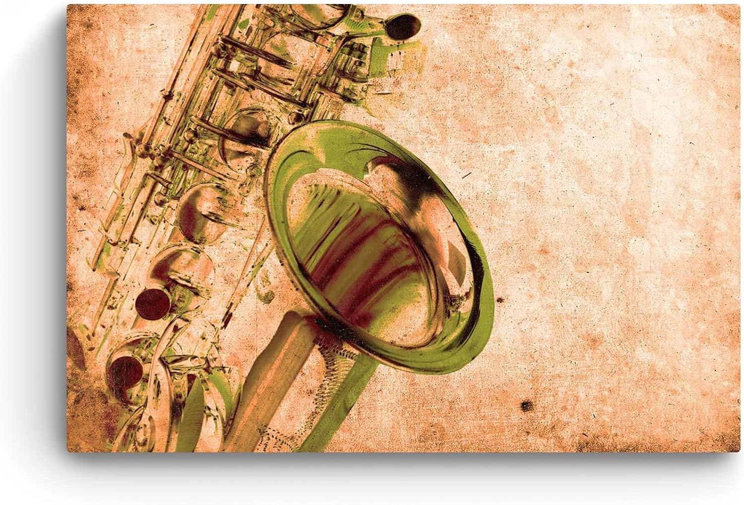 Startonight Lienzo decorativo para pared, diseño de saxofón grunge, música retro dorada, enmarcado de 24 x 36 pulgadas