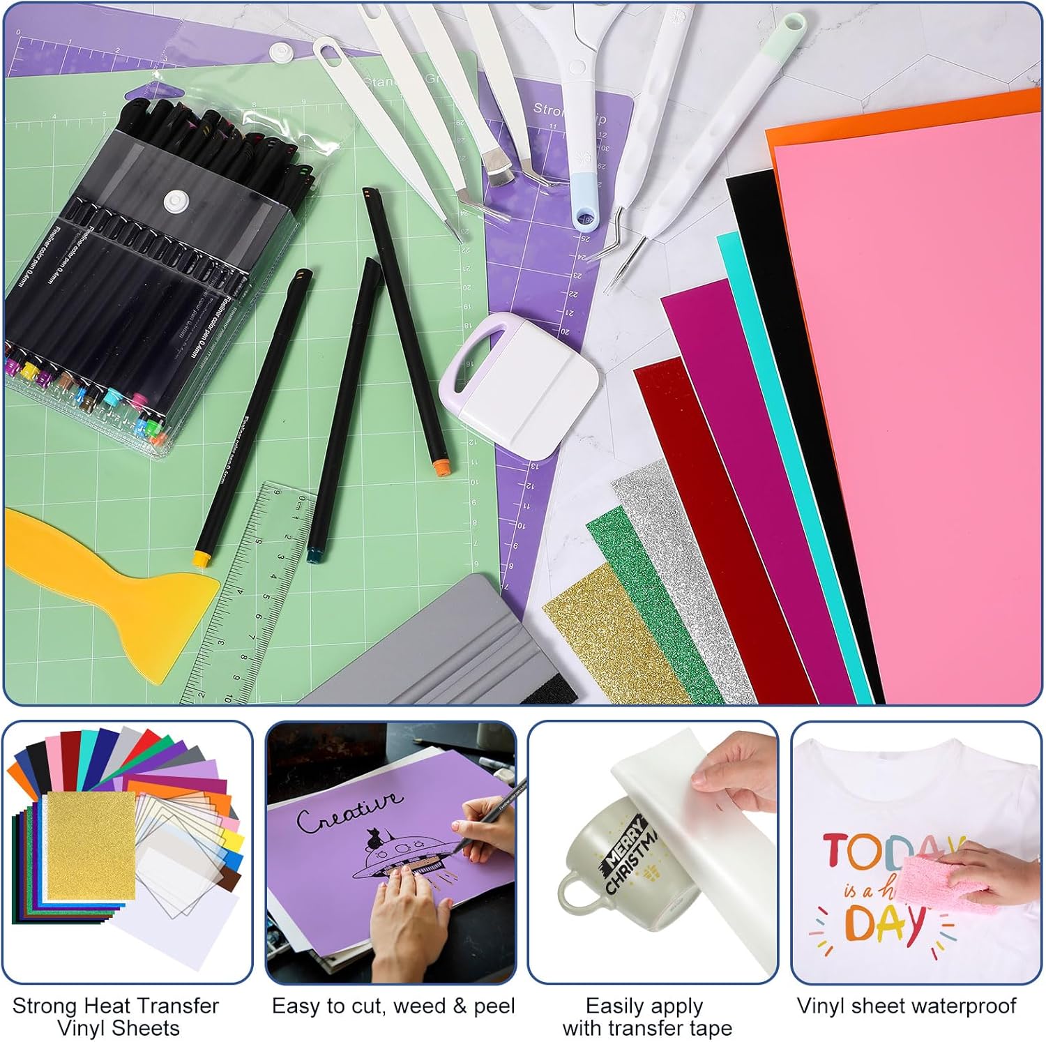 Tenceur Paquete de 93 accesorios compatibles con Cricut Makers MachineExplore Air compatible con Cricut Starter Kit con hojas de vinilo adhesivas,