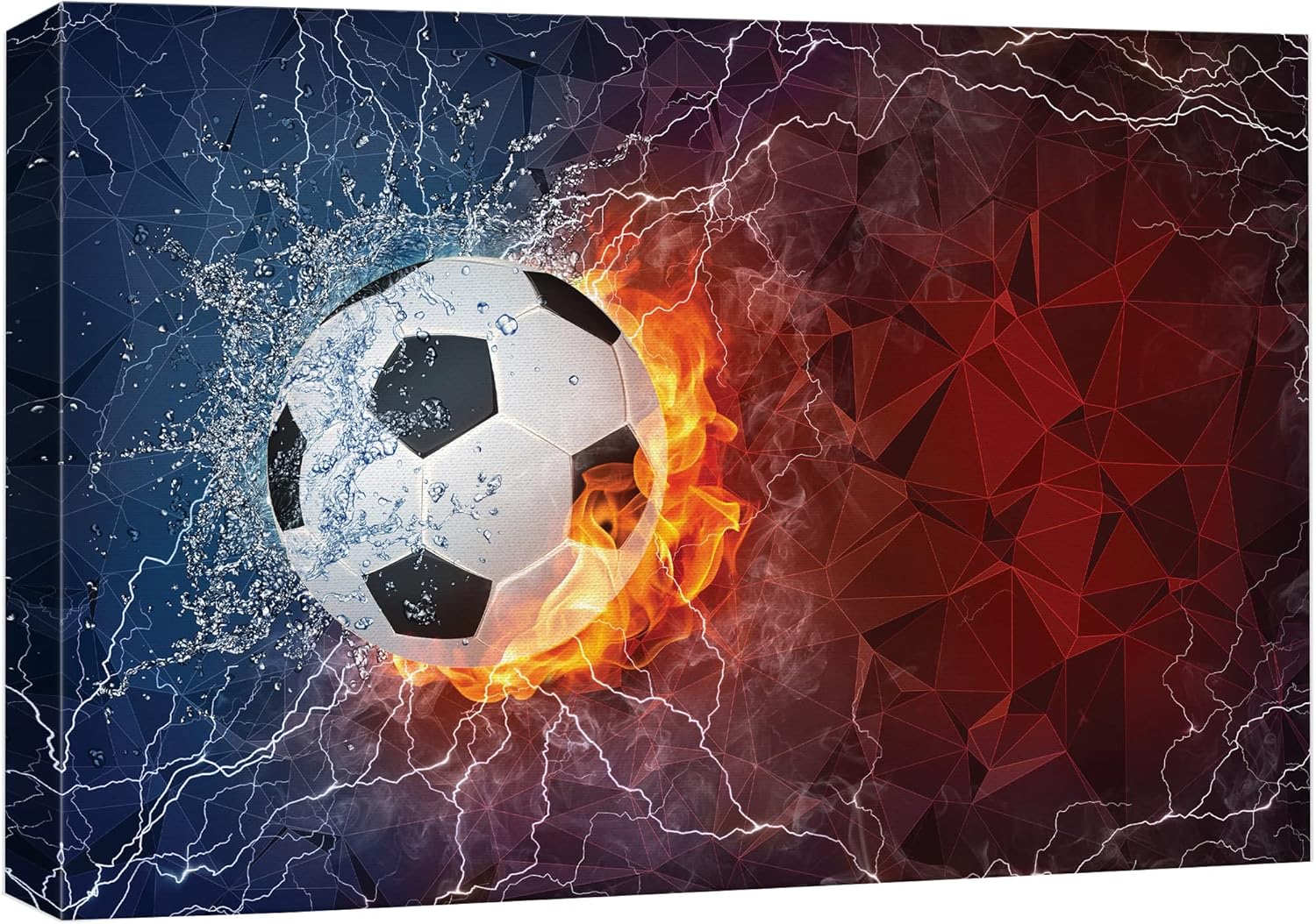 wall26 Lienzo impreso para pared, diseño de pelota de fútbol ardiente, aplasta, deportistas, fotografía, realismo, contemporáneo, escénico, urbano,