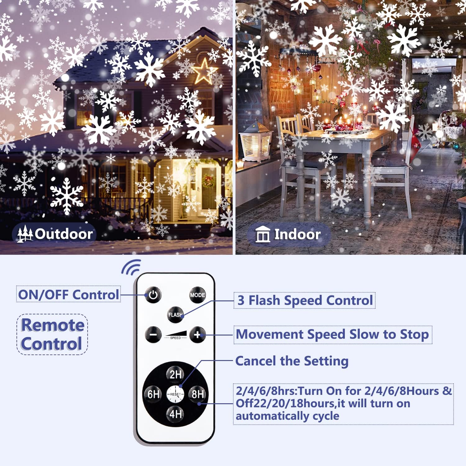 Proyector de luz de Navidad para exteriores, luces de proyector de copo de nieve para interiores, luces navideñas con control remoto, lámpara LED
