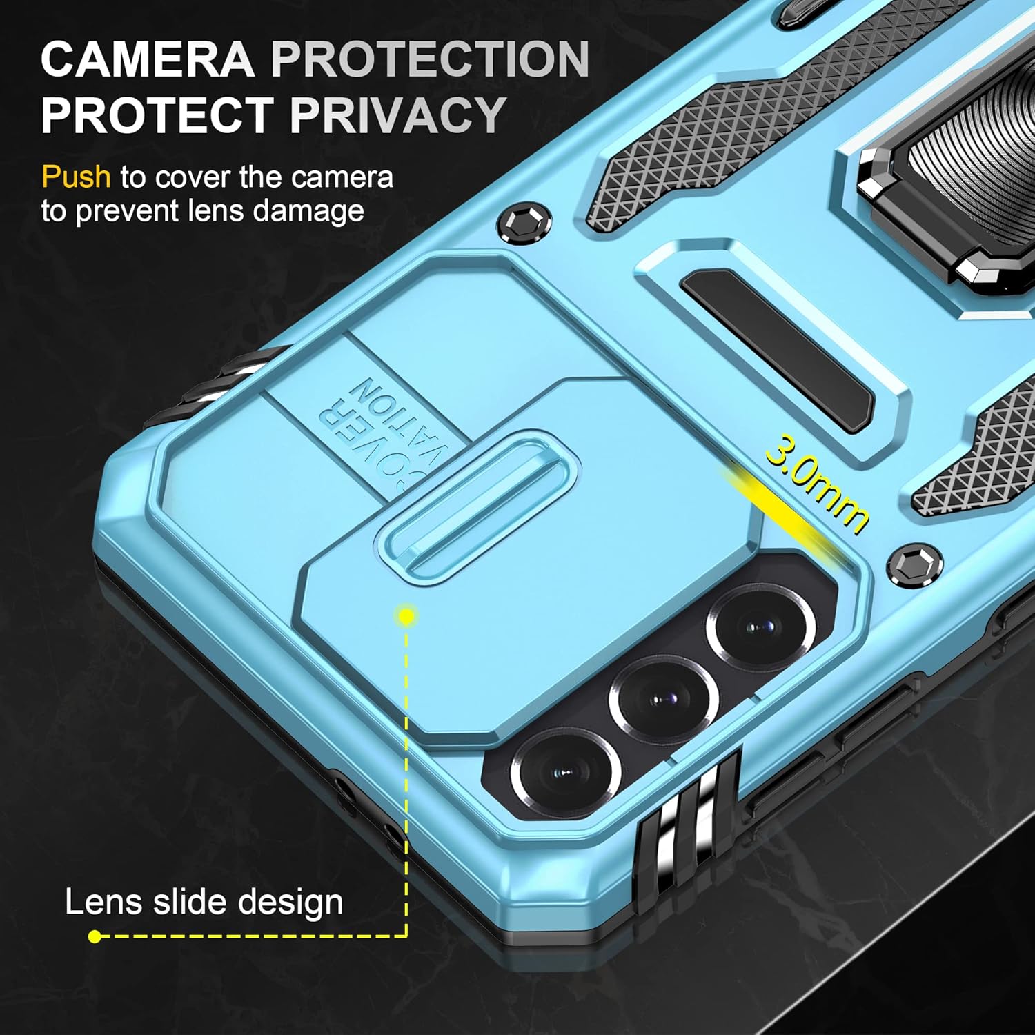 PASNEW Funda para Samsung Galaxy S21+ 5G para niño, funda de cámara y soporte magnético, carcasa militar resistente a prueba de golpes para S21