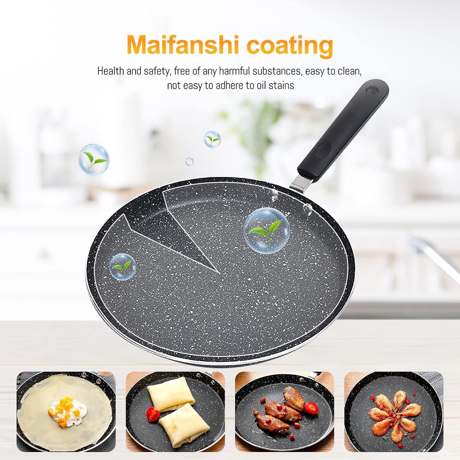 Goldmeet Sartén para tortillas, sartén antiadherente de 8 pulgadas con asa, sartén fácil de limpiar, sartén de aluminio para huevos, herramienta de