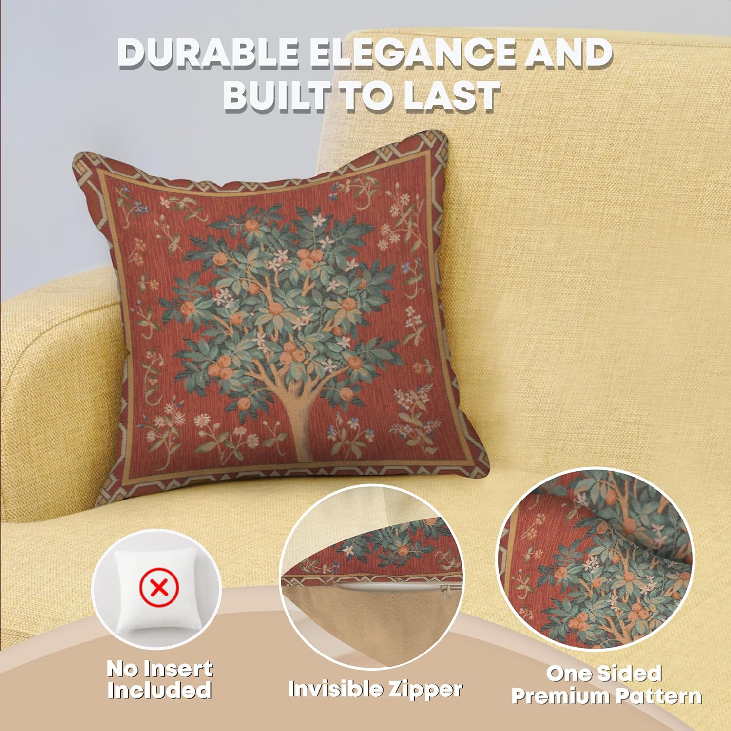Charlotte Home Furnishings – Fundas de almohada para sofá de 19 x 19 pulgadas, fundas de almohada decorativas de árbol rojo para cama, tapiz grande,