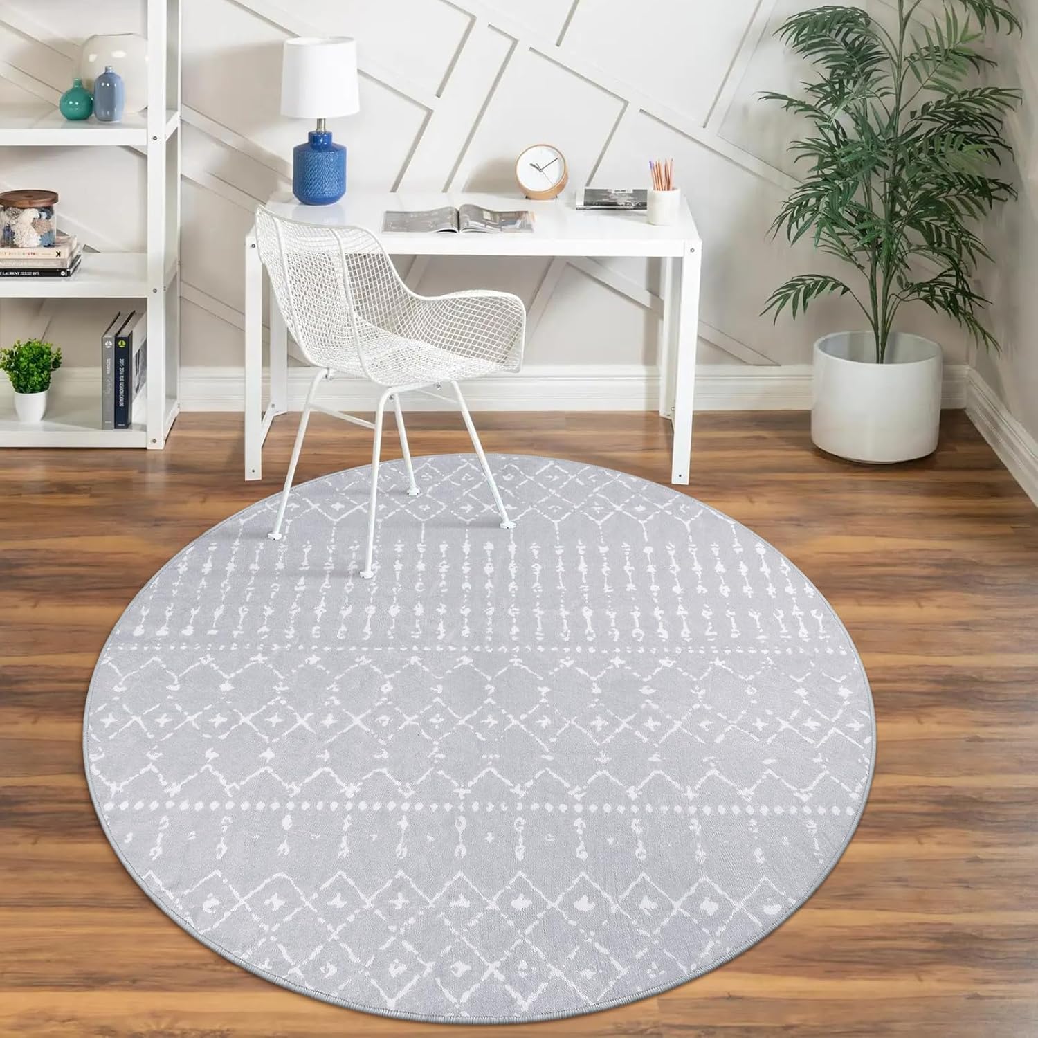 LIVEBOX Alfombra redonda marroquí lavable de estilo bohemio de 5 pies  Alfombra circular geométrica antideslizante para dormitorio, habitación de