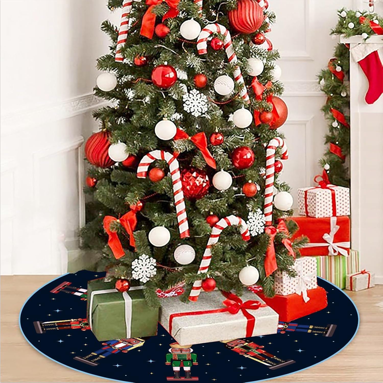 Falda de árbol de Navidad, color azul marino, cascanueces, falda de árbol de invierno de 48 pulgadas para decoración de Navidad en interiores y