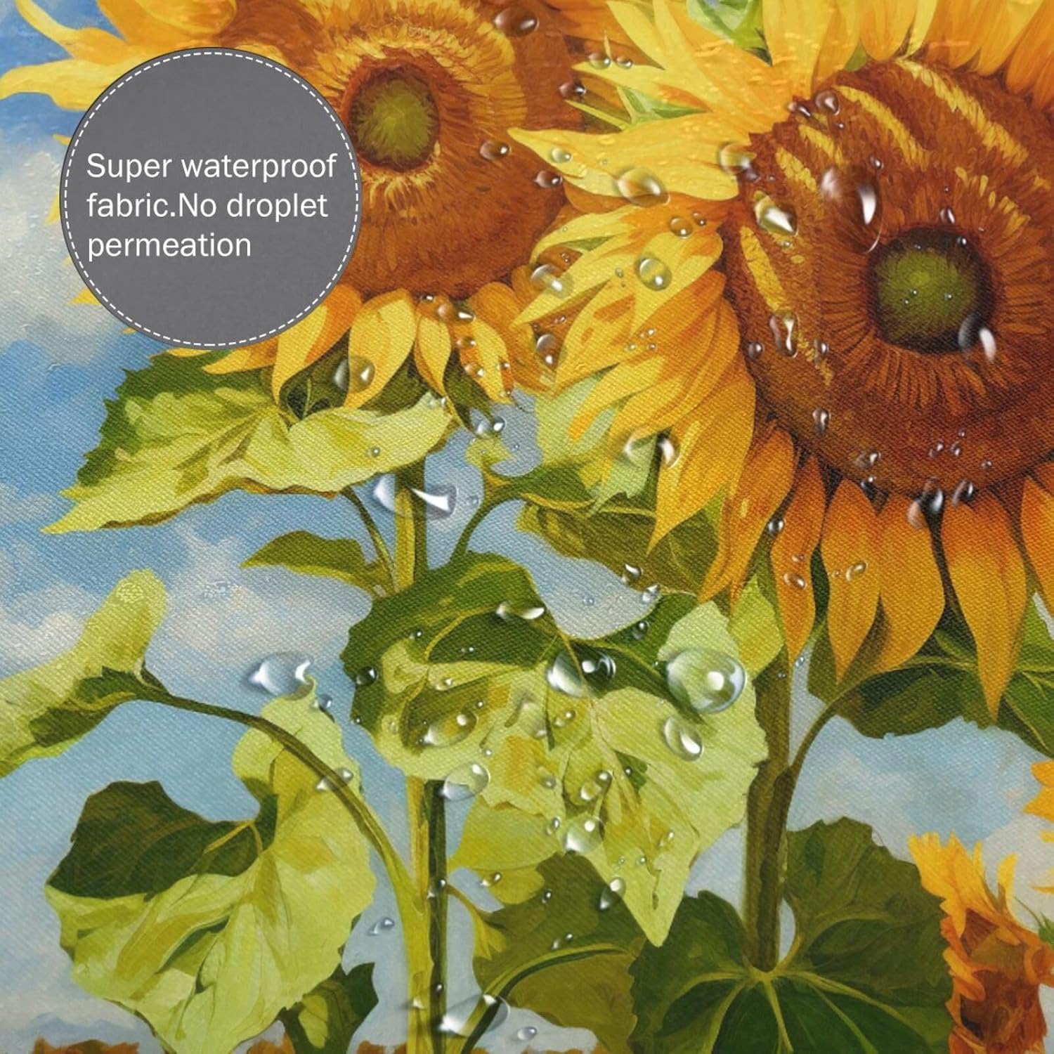 YLATY2314 – Cortina de ducha de girasol para baño, pintura al óleo, hojas verdes, flores, bohemio, tela amarilla abstracta, moderna, impermeable,