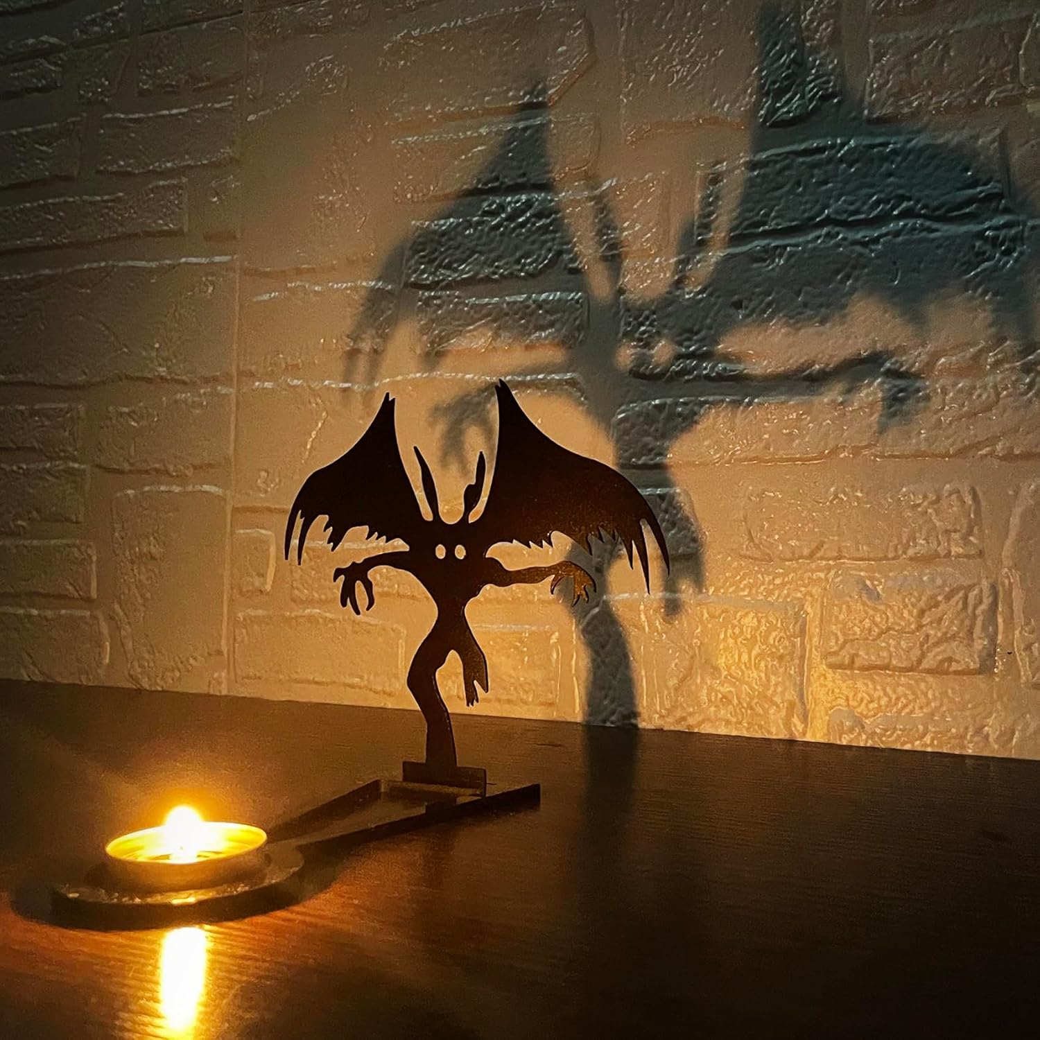 Portavelas de Halloween, divertidas decoraciones de Halloween, luz de té de sombra de hombre polilla, decoraciones de Halloween aterradoras para