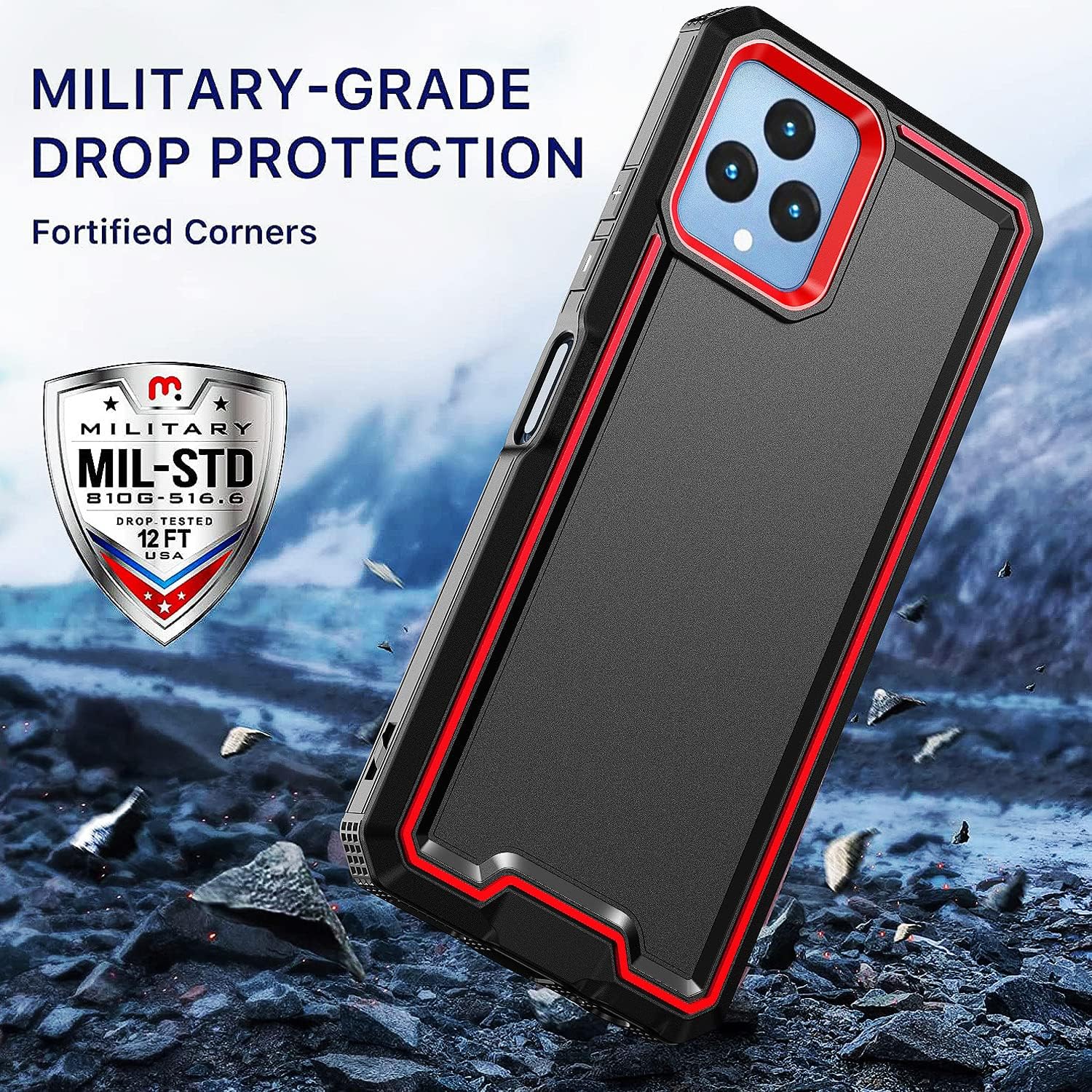 TJS Funda compatible con T-Mobile Revvl 6X 5G, Revvl 6 5G, con protector de pantalla de vidrio templado, funda híbrida de doble capa a prueba de
