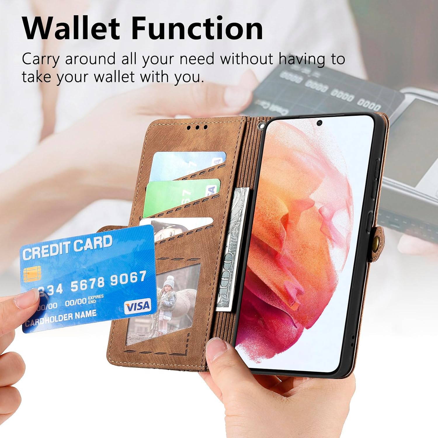 Asuwish Funda de teléfono para Samsung Galaxy S21 5G de 6.2 pulgadas con protector de pantalla de vidrio templado y correa para la muñeca de cuero