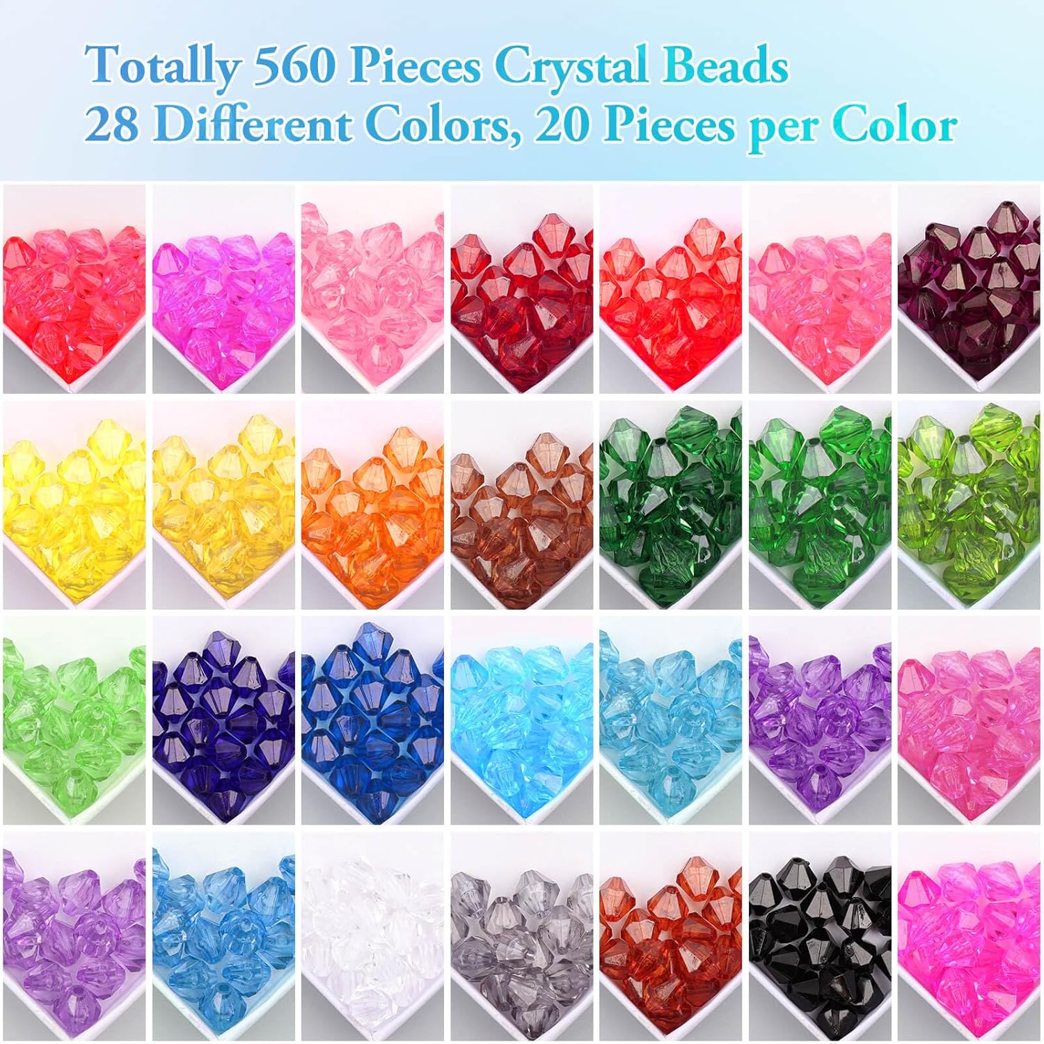Paxcoo 560 cuentas de cristal para la fabricación de joyas, cuentas acrílicas de cristal facetadas, cuentas de gemas de bicona, joya para