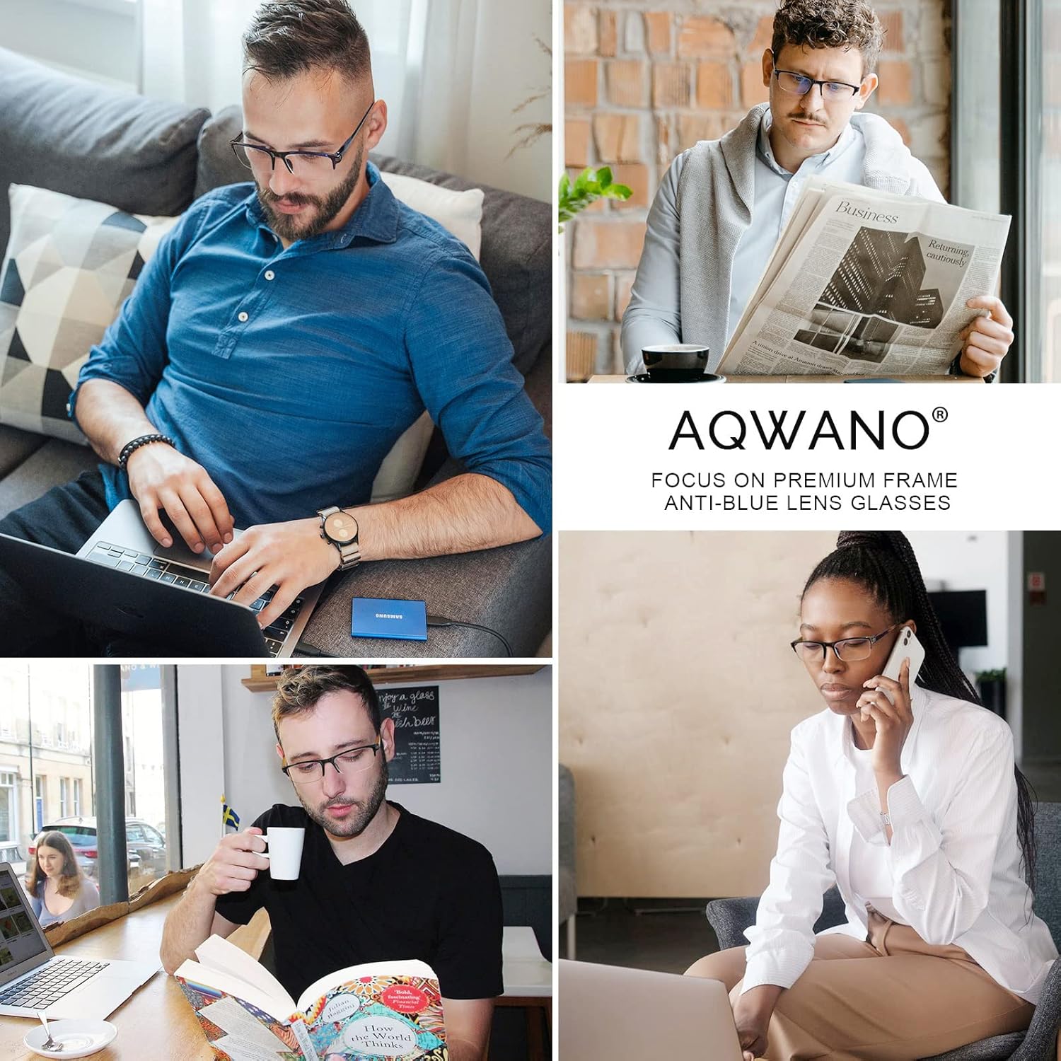 AQWANO Paquete de 4 lentes de lectura de medio marco para hombres y mujeres, con bloqueo de luz azul, calidad elegante, clásica, antirreflejos,