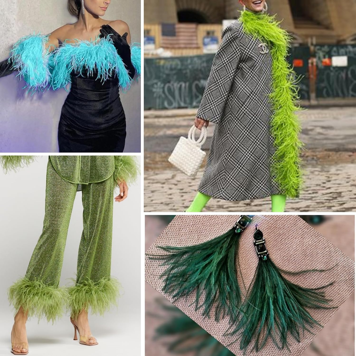 Soarer Ribete de plumas de avestruz verde  2 yardas de 5 a 7 pulgadas con flecos, para costura de ropa de bricolaje, vestido latino, carnaval para