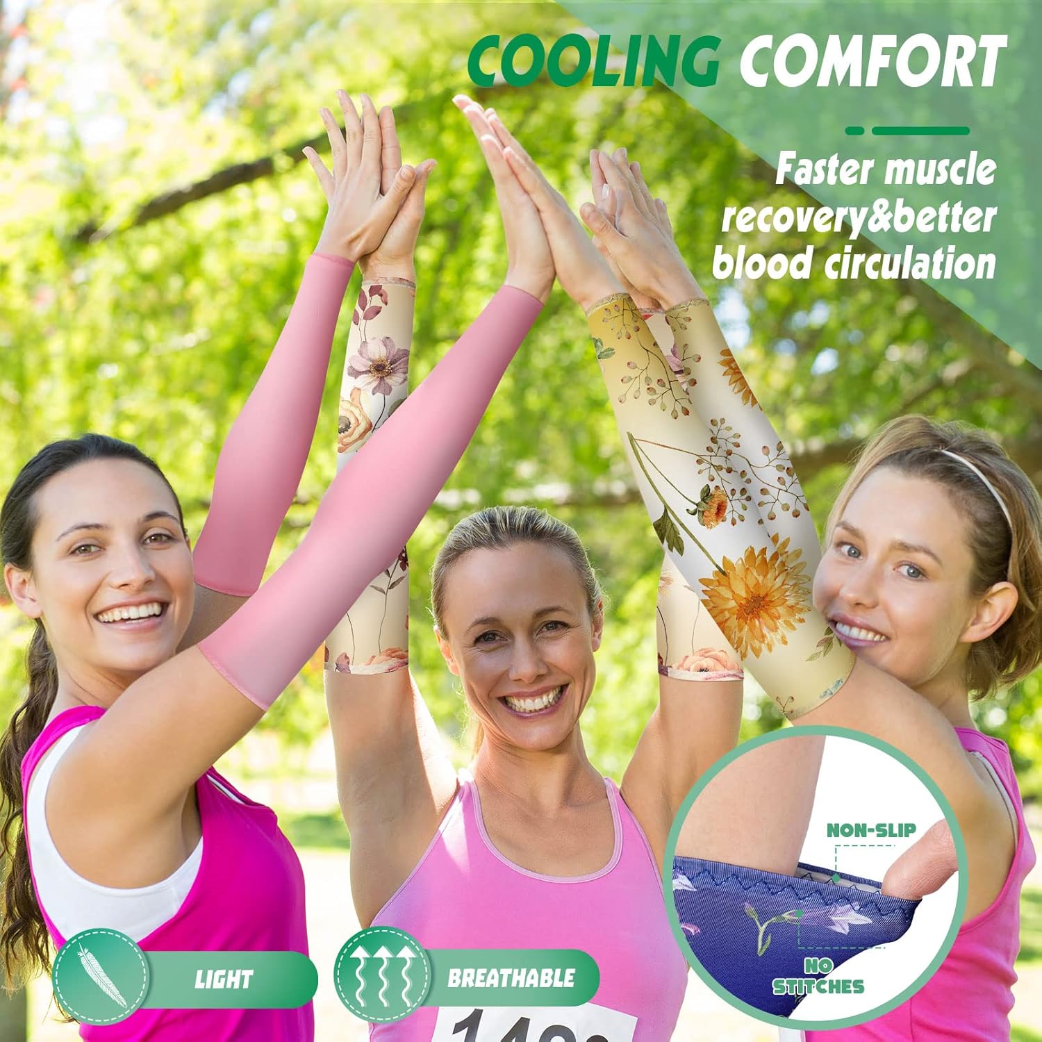 18 pares de mangas de brazo de jardinería con protección solar UV para mujeres y hombres, patrón de flores, mangas de enfriamiento de color sólido,