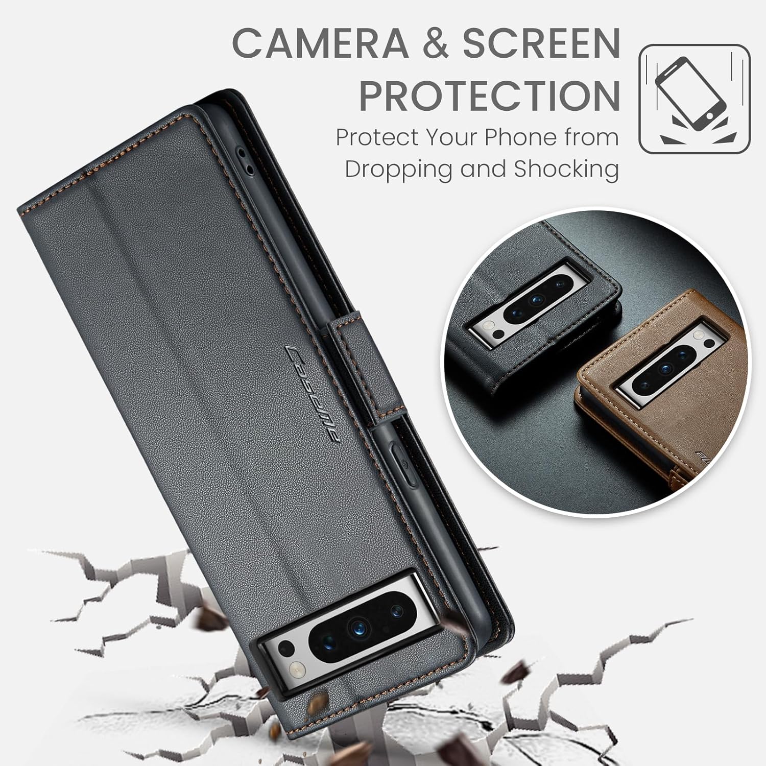 Funda para Google Pixel 8 Pro, bloqueo RFID Funda de piel sintética tipo cartera con tarjetero y soporte para tarjetas, funda de teléfono a prueba