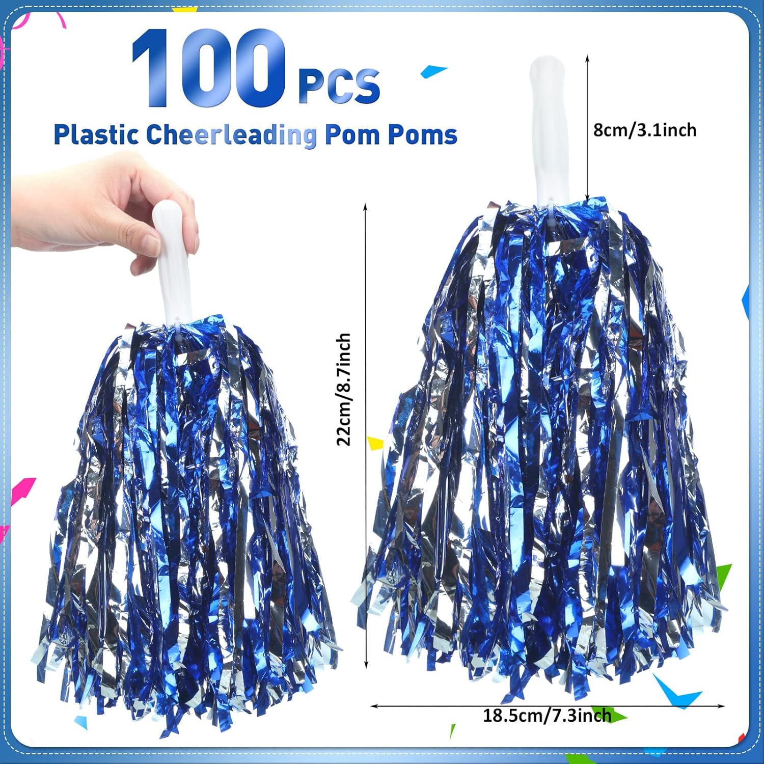 Paquete de 100 pompones de animadora de plástico a granel, pompones de animadora con asa, para niños y adultos, deportes, baile, equipo, animadoras,