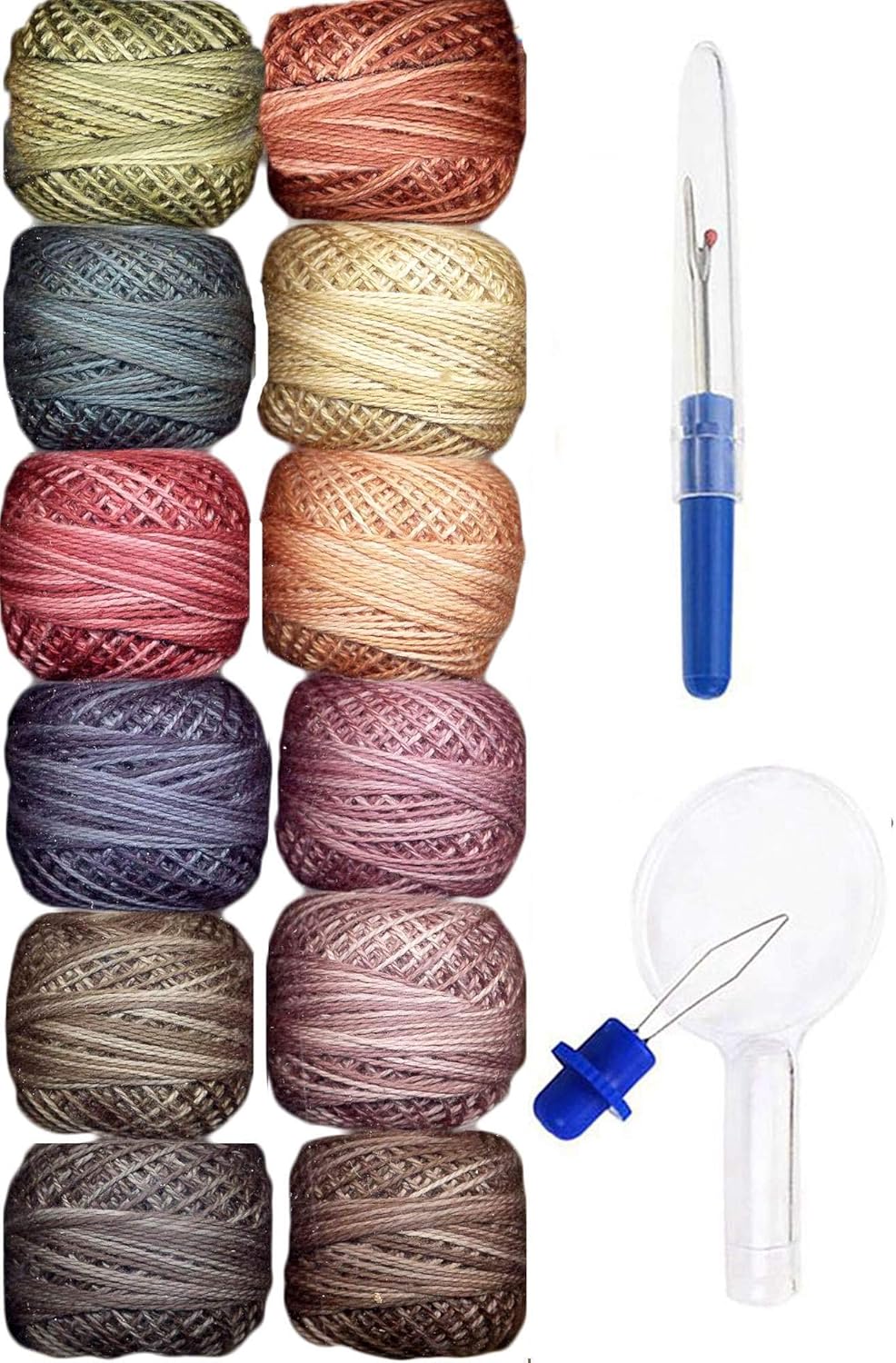 Valdani Hilo de bordar Perle Cotton Tamaño 12 Teñido a mano Doble Colección Heirloom Europea Incluido con Destripador de Costura Artsiga Crafts y