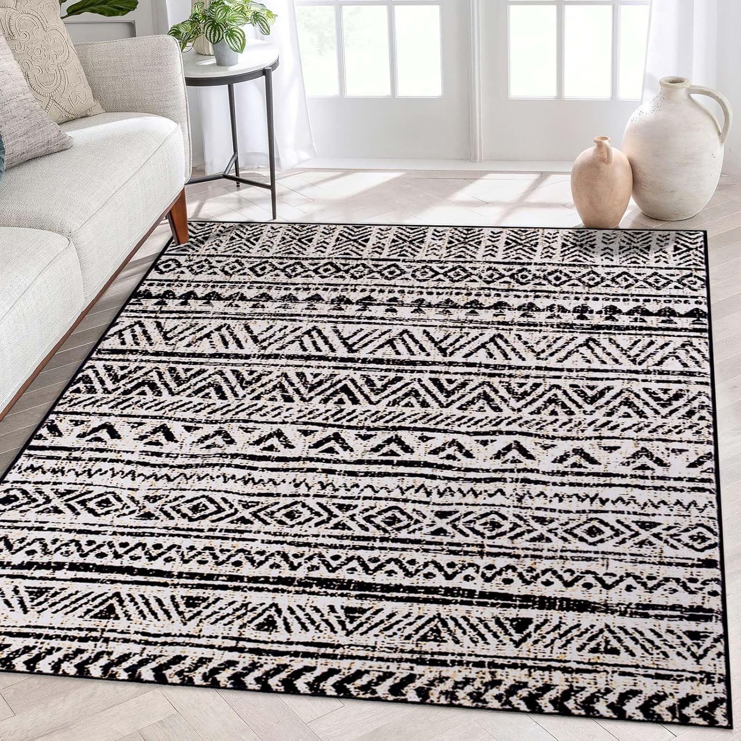 Alfombra marroquí de área grande de 5 x 7 pulgadas, antideslizante, lavable, alfombra de dormitorio de pelo bajo, alfombra envejecida de pelo bajo,